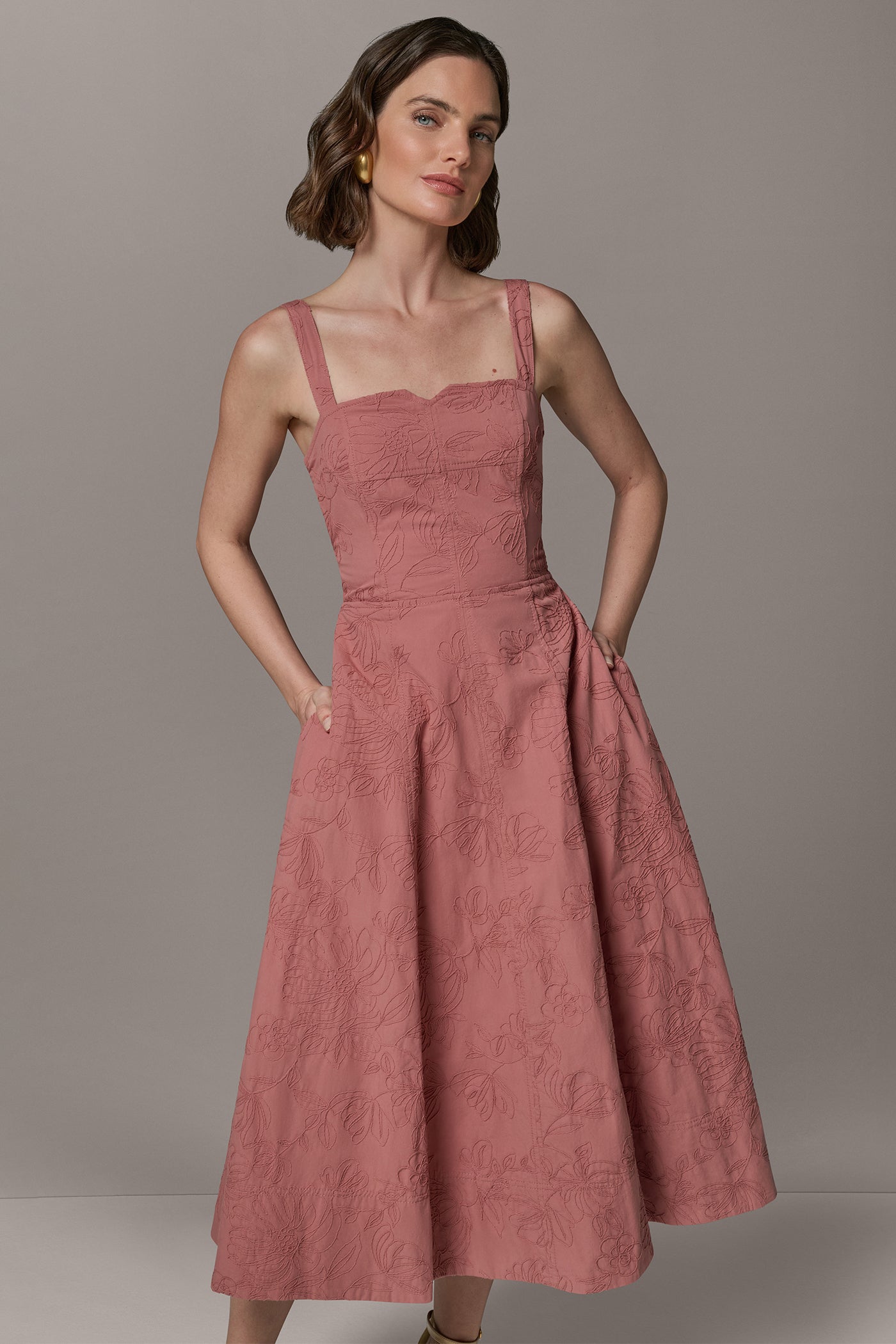 Desert Clay SLEEVELESS MIDI FIT AND FLARE DRESS Donna Karan