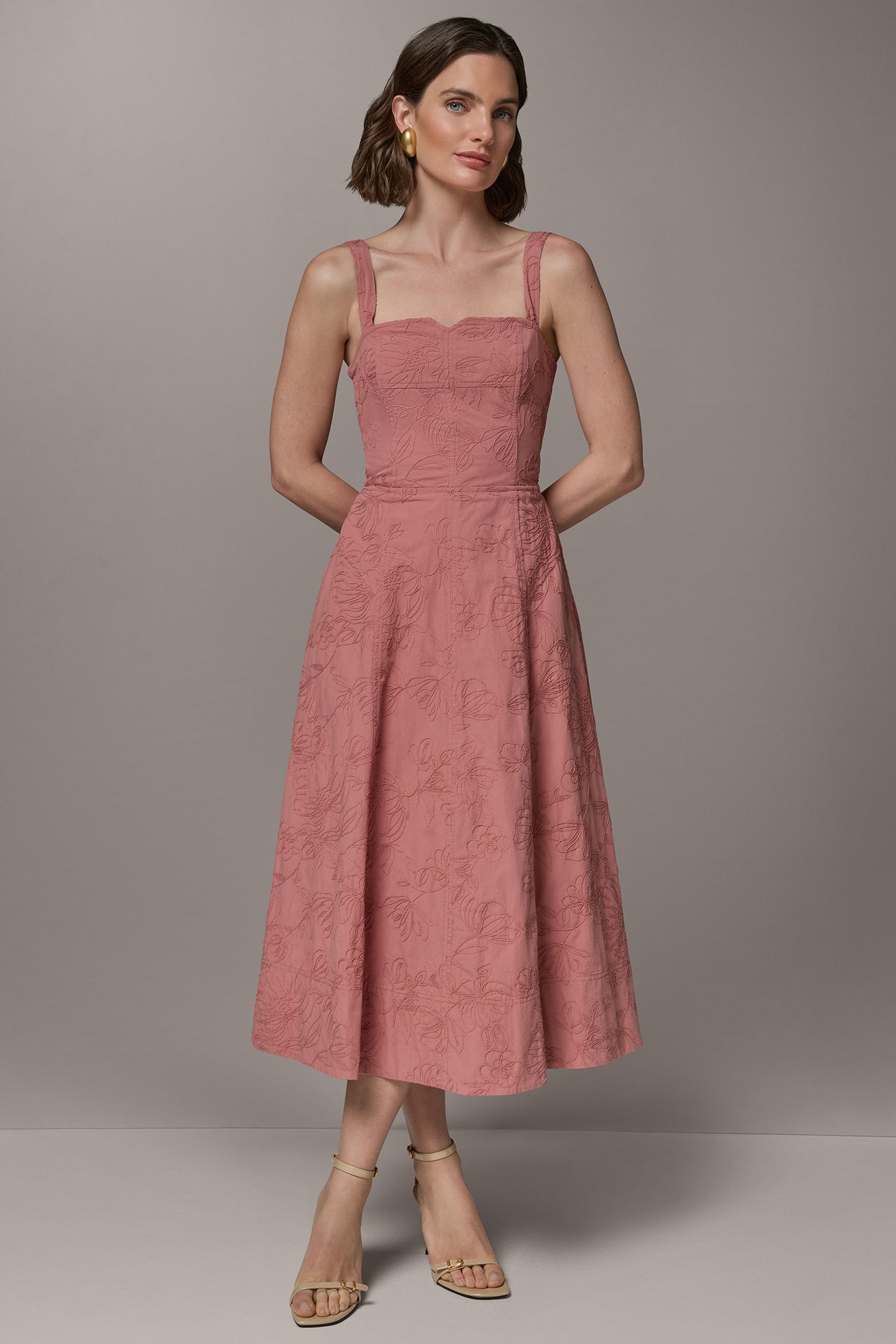 Desert Clay SLEEVELESS MIDI FIT AND FLARE DRESS Donna Karan