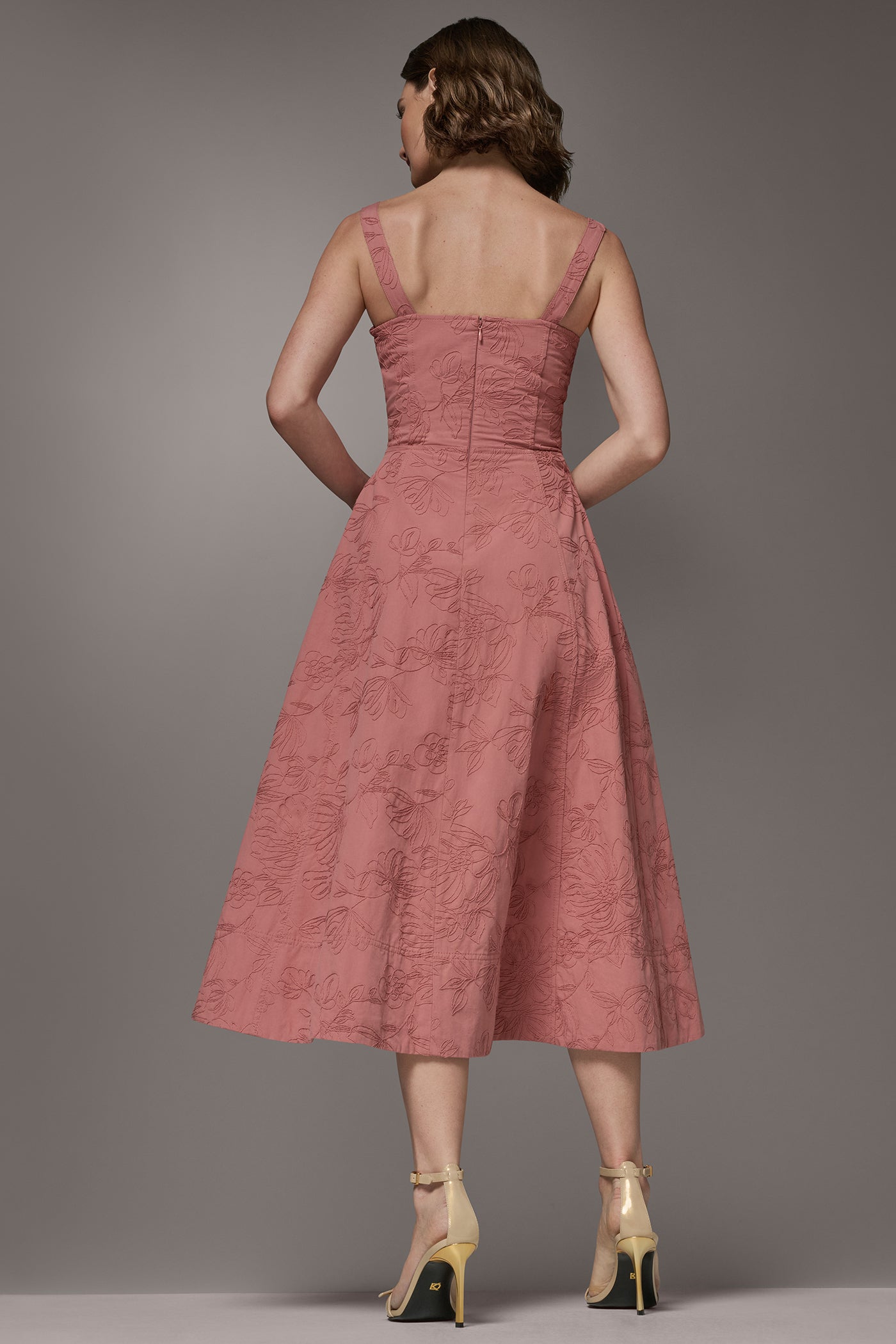 Desert Clay SLEEVELESS MIDI FIT AND FLARE DRESS Donna Karan