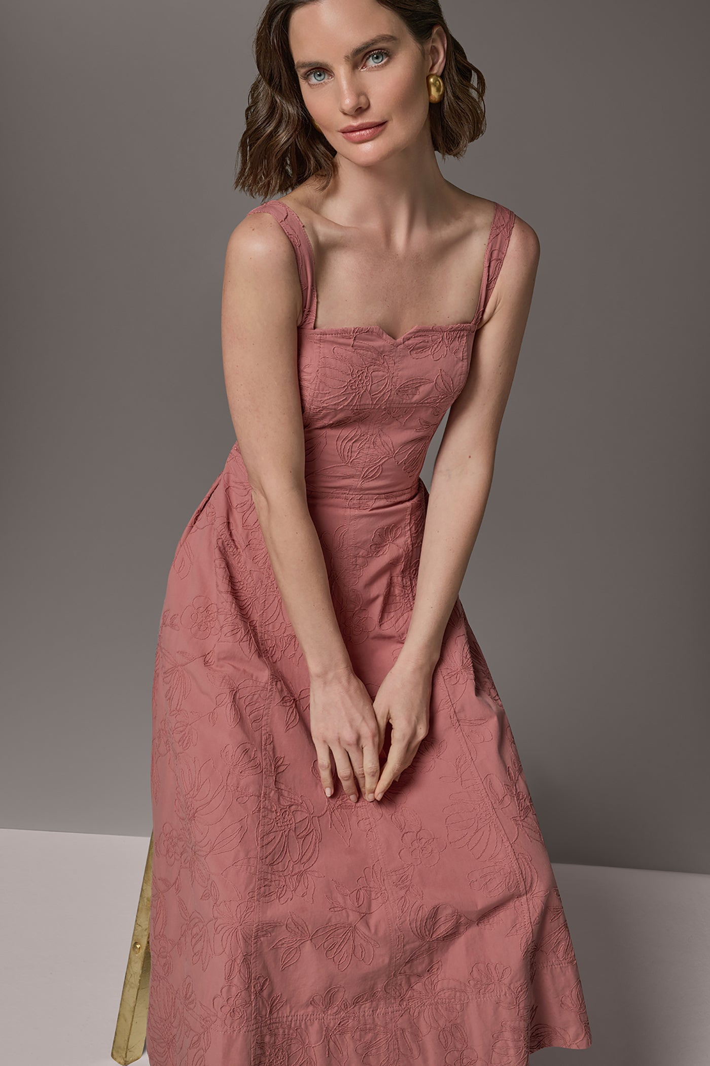 Desert Clay SLEEVELESS MIDI FIT AND FLARE DRESS Donna Karan