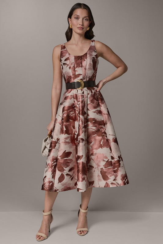 Desert Rose Multi SLEEVELESS FLORAL MIDI FIT AND FLARE DRESS Donna Karan