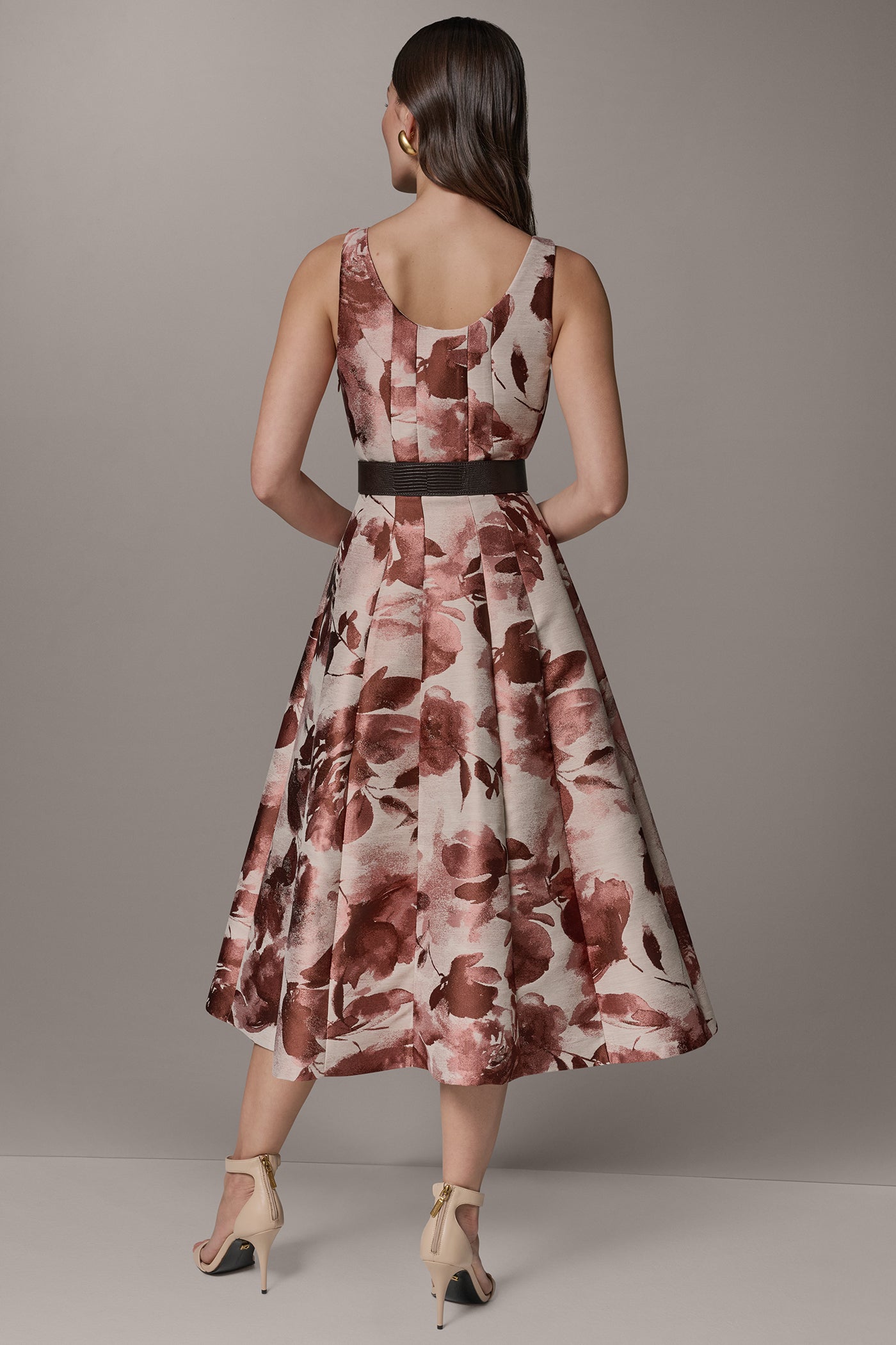 Desert Rose Multi SLEEVELESS FLORAL MIDI FIT AND FLARE DRESS Donna Karan