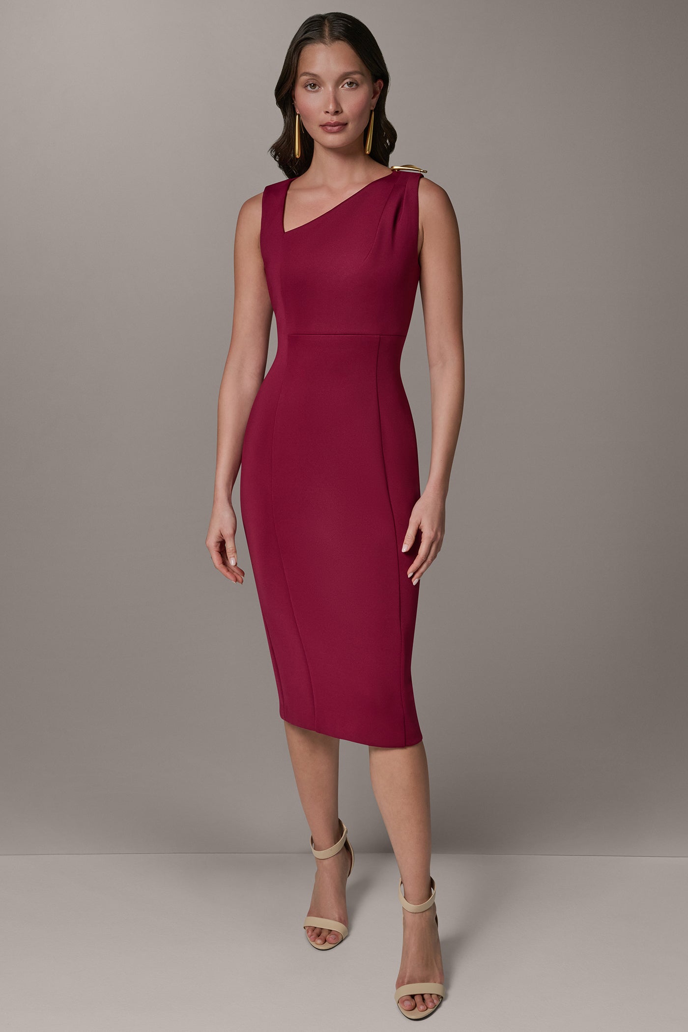 Sangria SLEEVELESS ASYMMETRICAL SHEATH DRESS Donna Karan