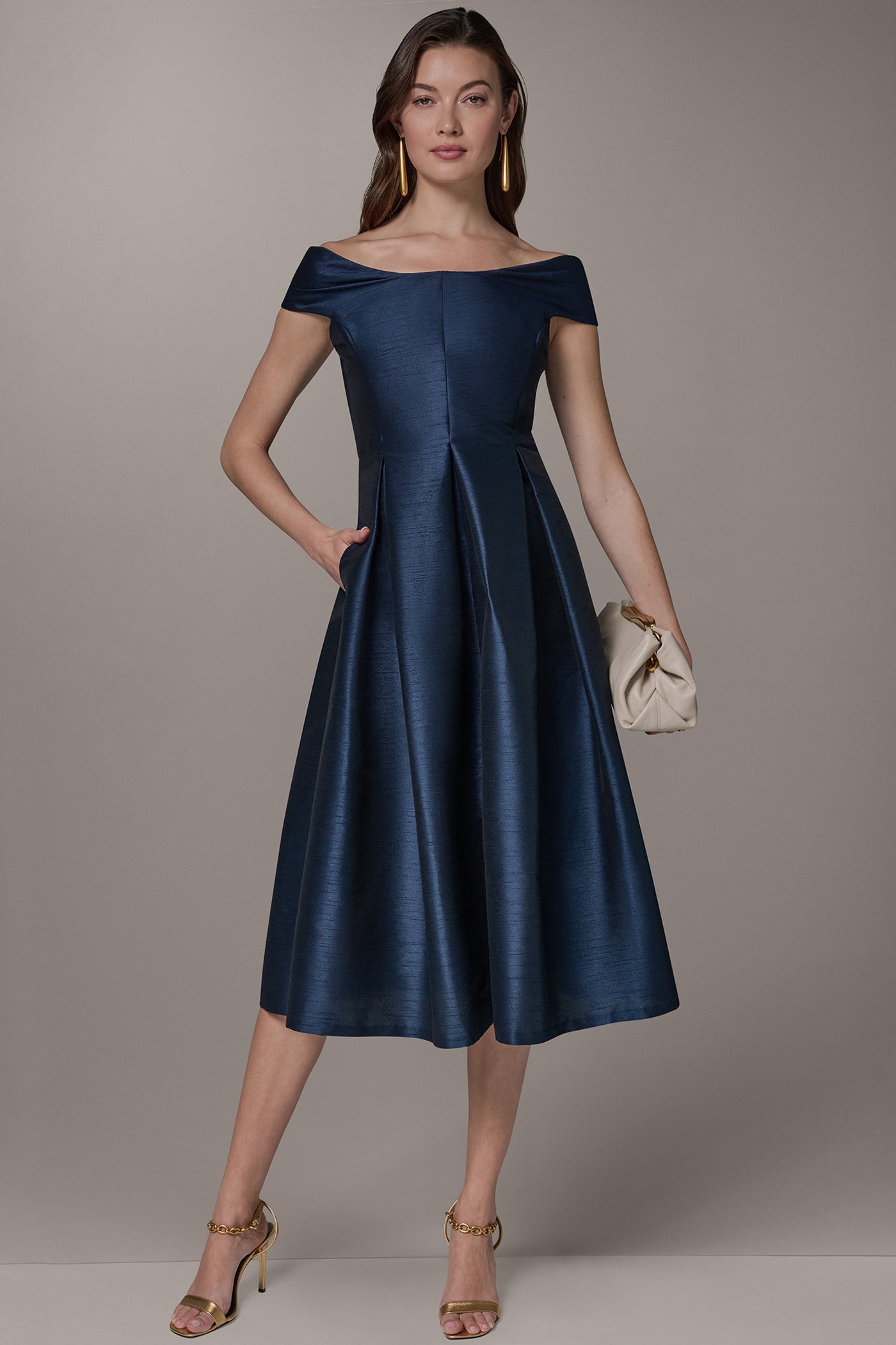 Nightfall OFF THE SHOULDER MIDI FIT AND FLARE DRESS Donna Karan