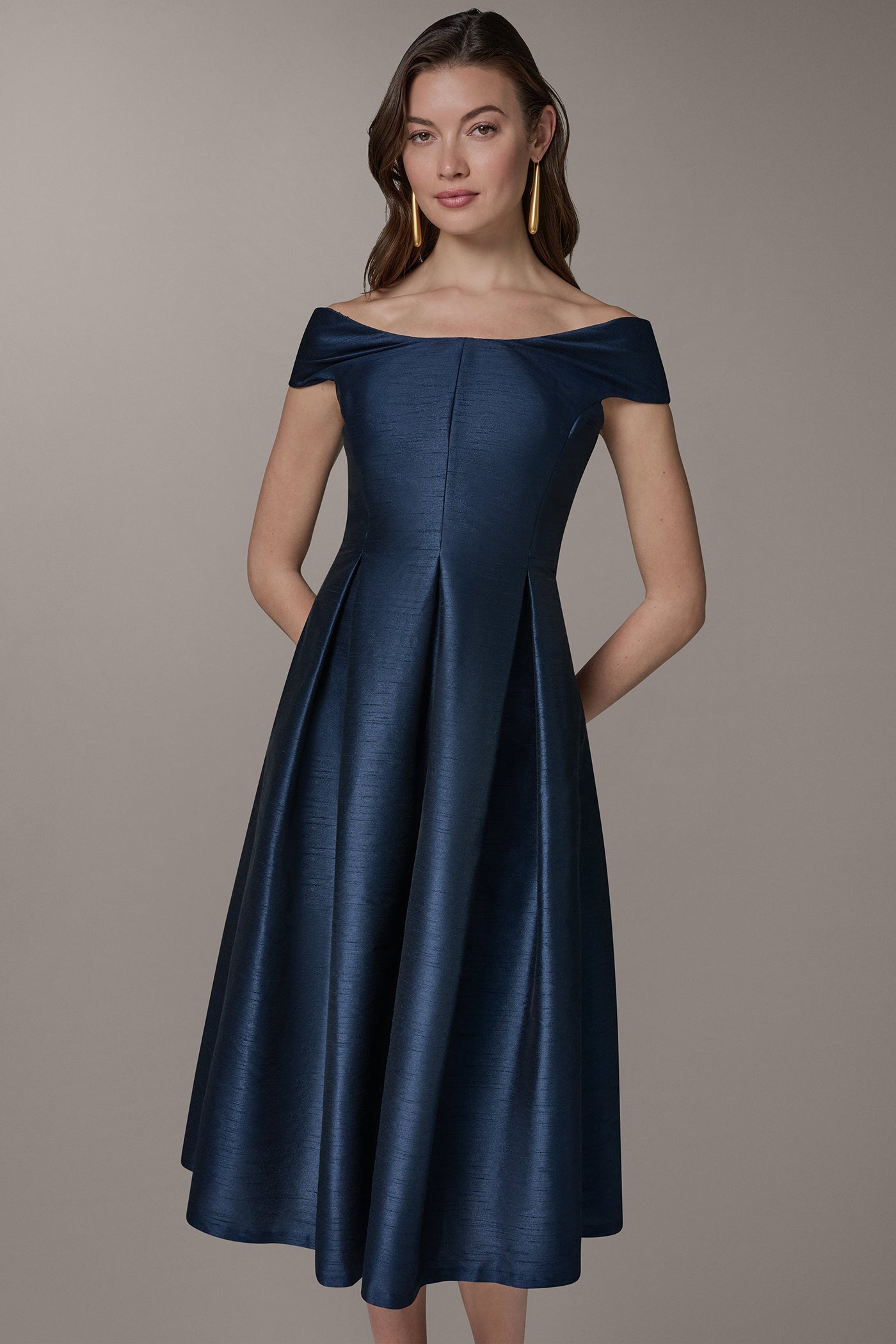 Nightfall OFF THE SHOULDER MIDI FIT AND FLARE DRESS Donna Karan