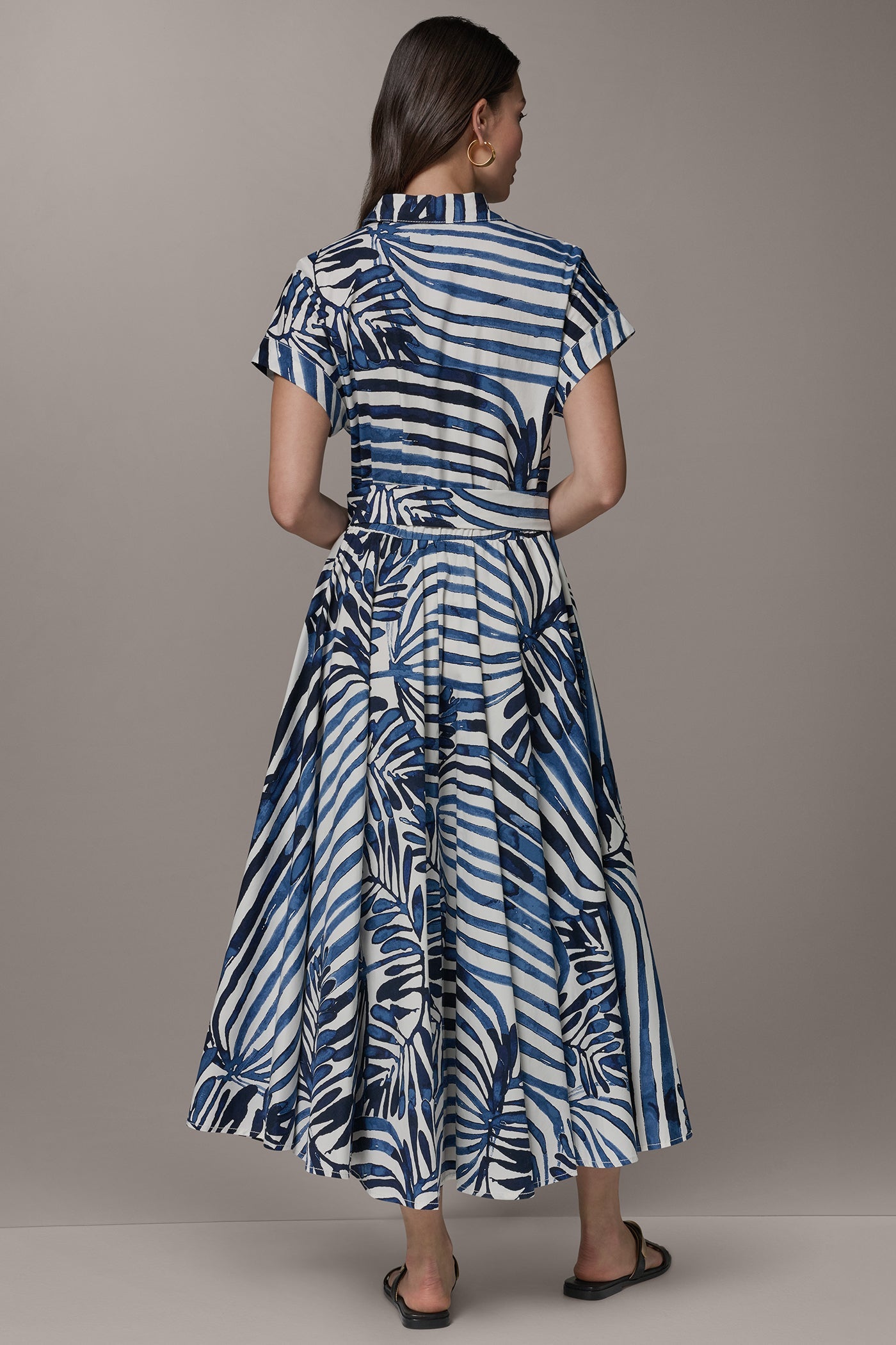 Nightfall Combo Palm SHORT SLEEVE TIE FRONT MAXI SHIRT DRESS Donna Karan