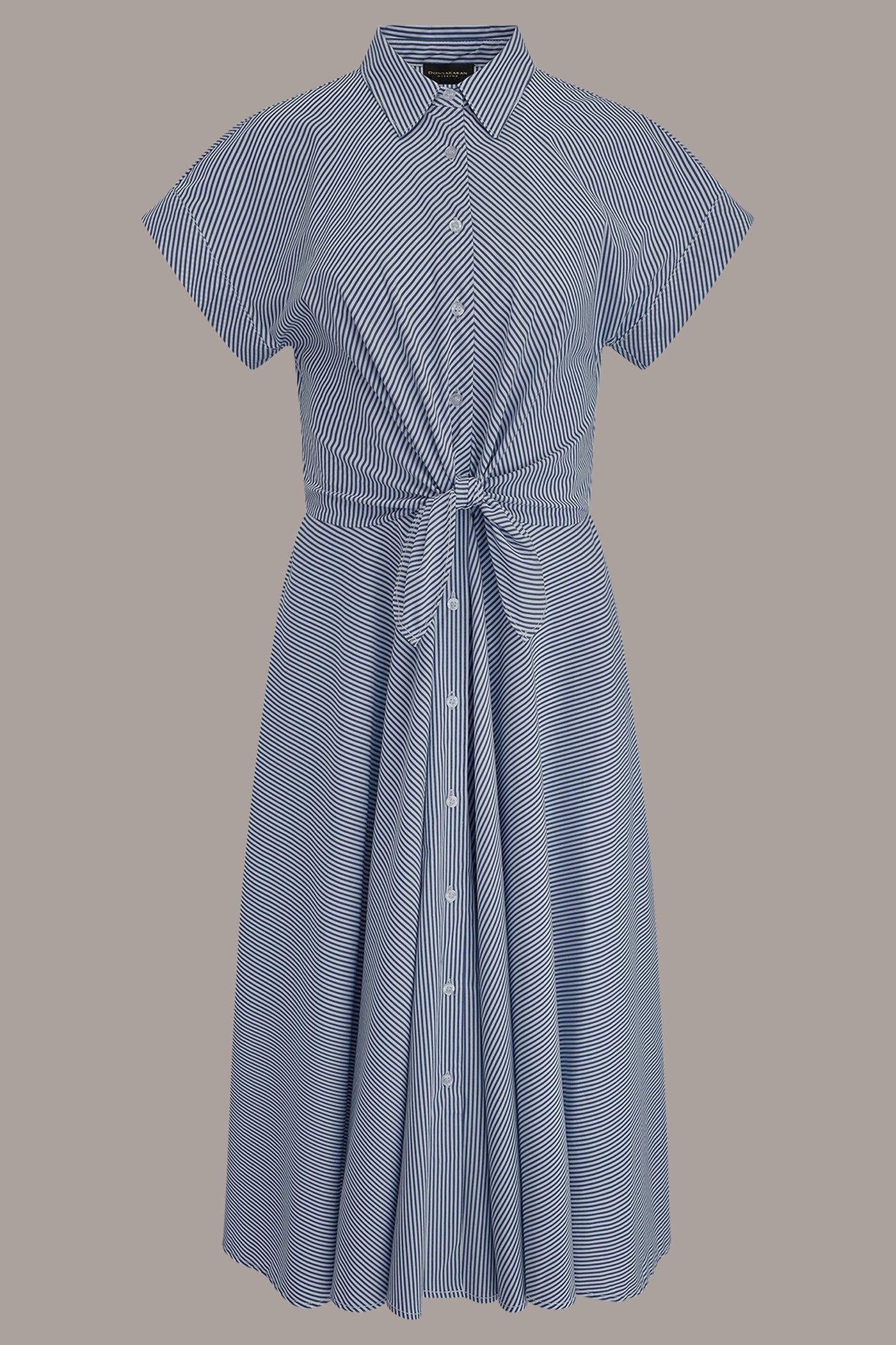 Nightfall/Cream SHORT SLEEVE STRIPE TIE FRONT MAXI SHIRT DRESS Donna Karan