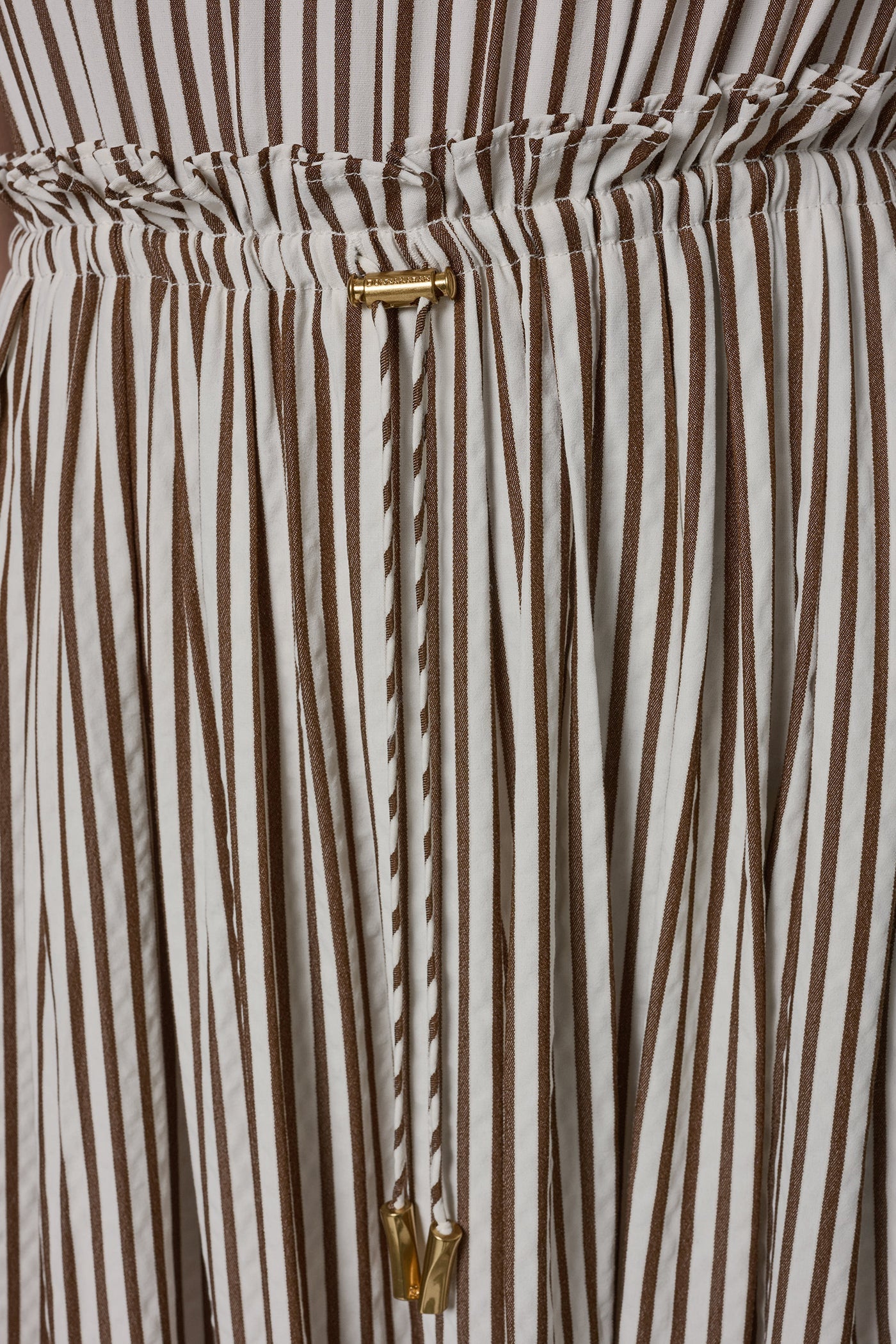 Cream/Russet SLEEVELESS DRAWSTRING WAIST MIDI HALTER DRESS Donna Karan