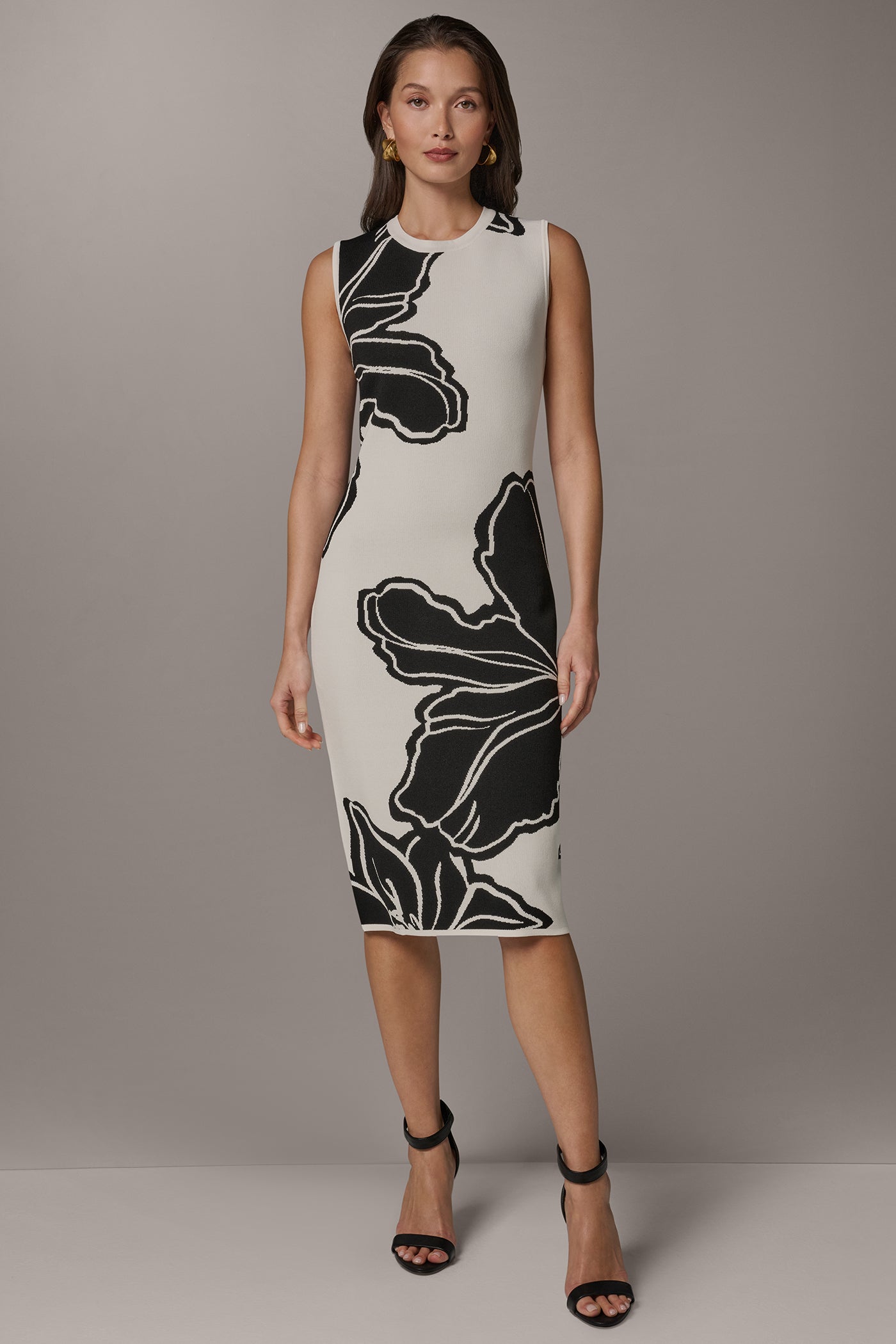 Cream/Black SLEEVELESS MIDI SWEATER DRESS Donna Karan