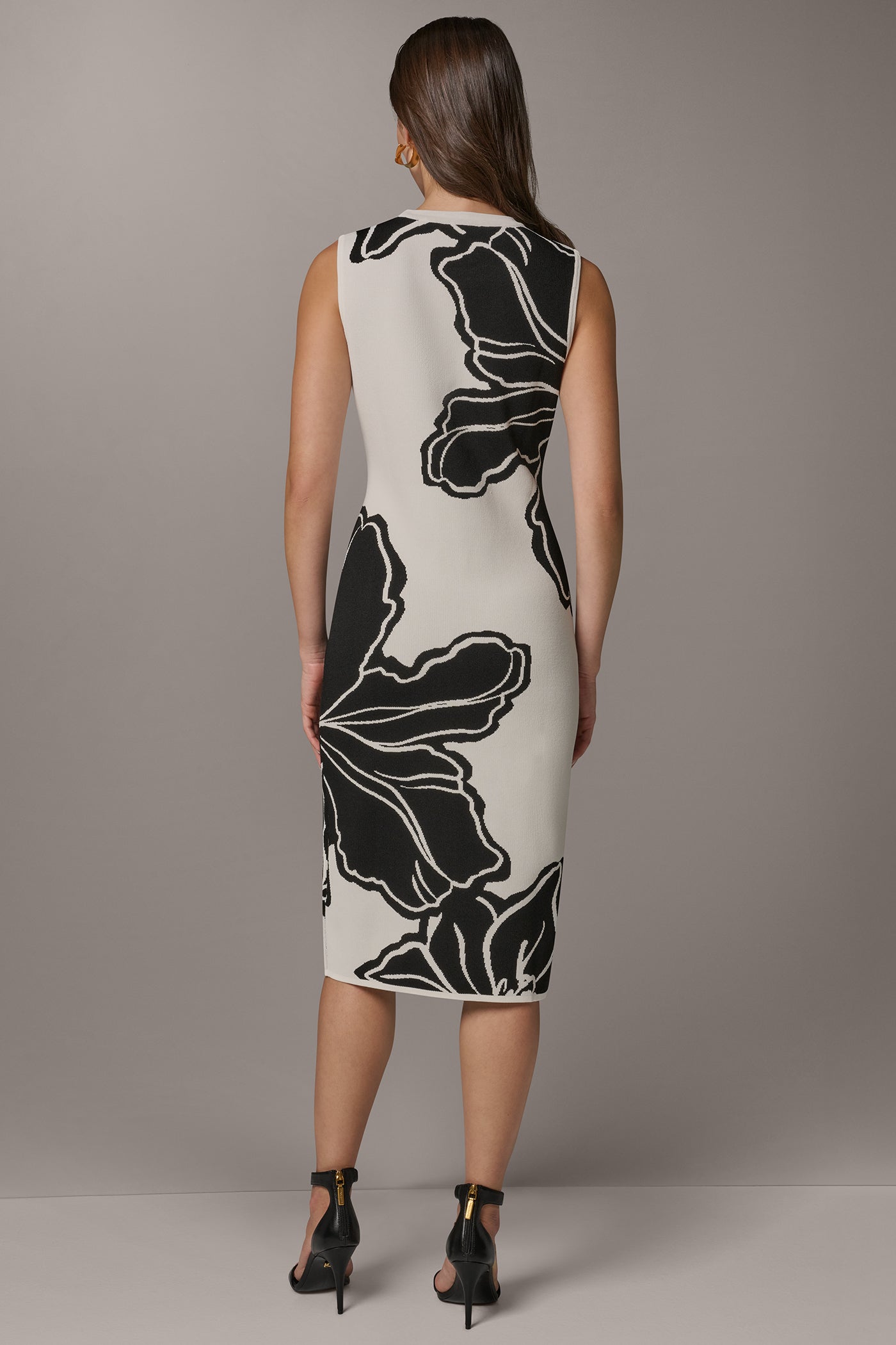 Cream/Black SLEEVELESS MIDI SWEATER DRESS Donna Karan