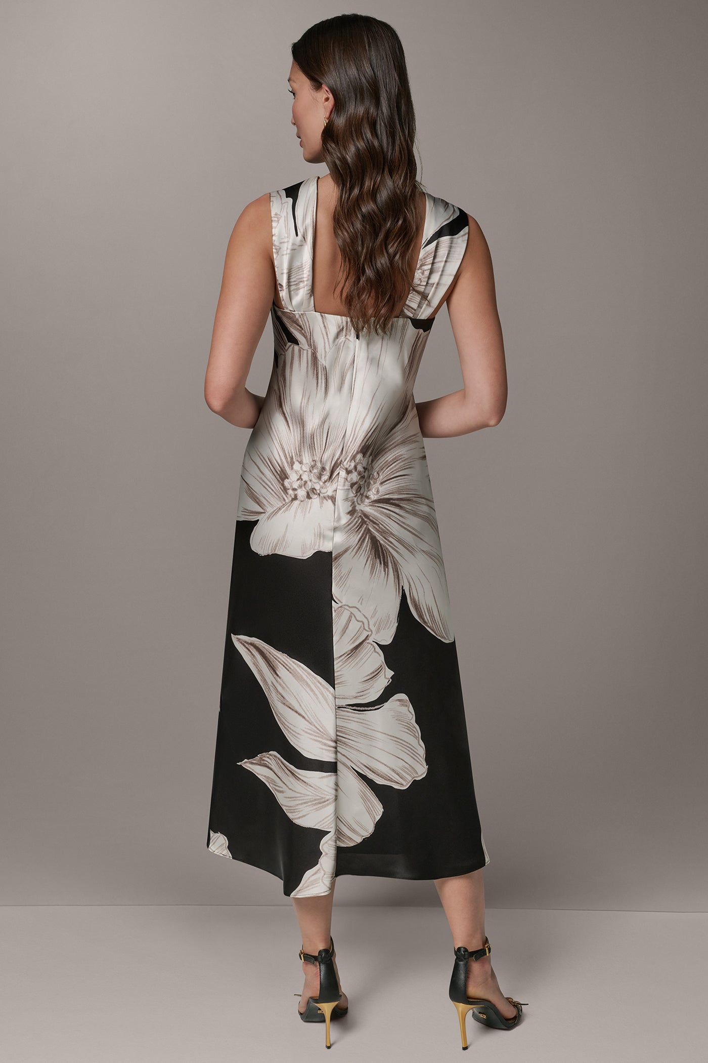 Black Multi SLEEVELESS ASYMMETRIC MIDI HALTER DRESS Donna Karan