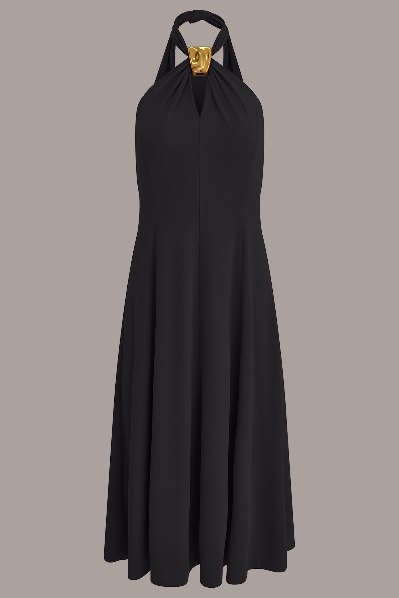 Black SLEEVELESS MIDI A-LINE HALTER DRESS Donna Karan