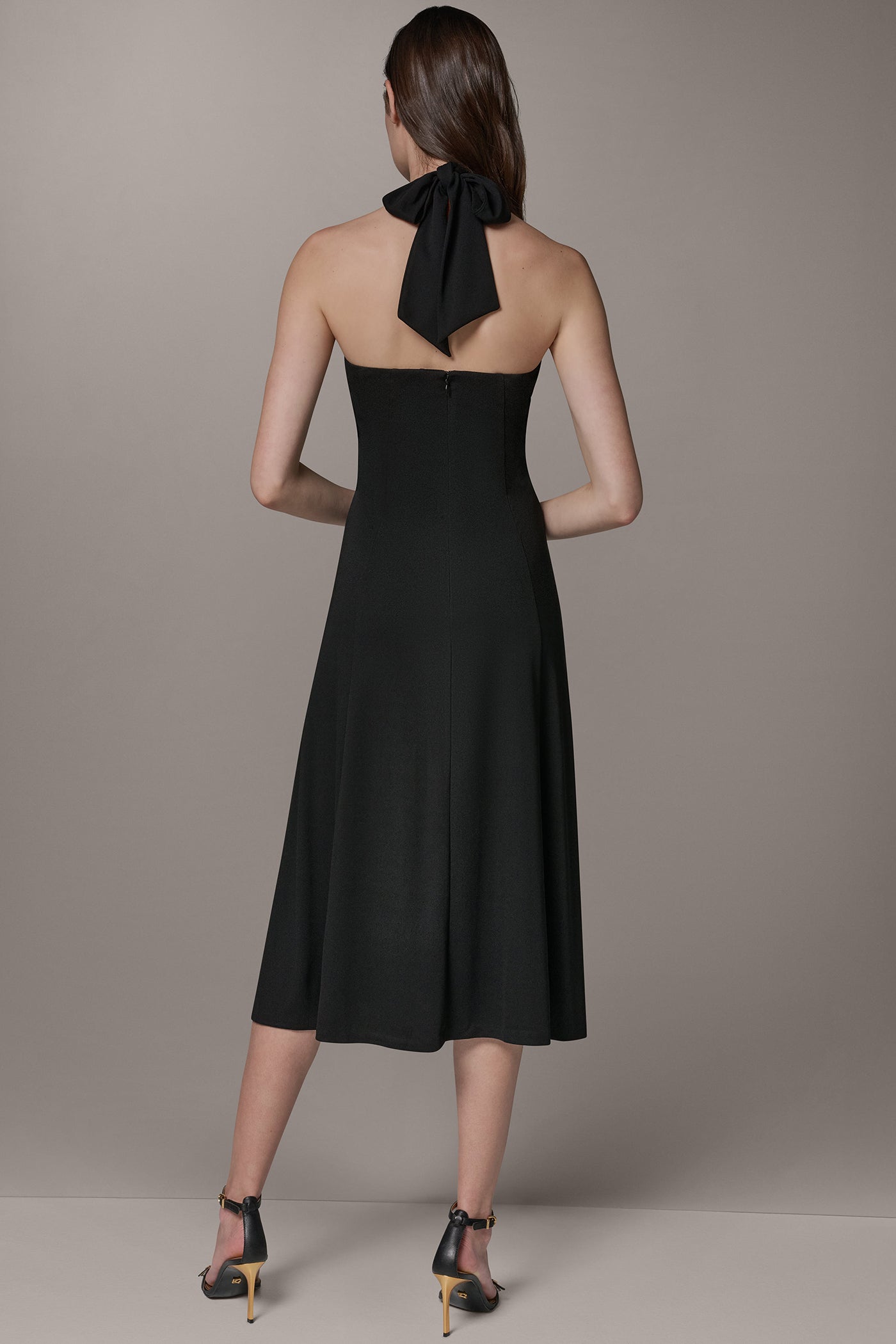 Black SLEEVELESS MIDI A-LINE HALTER DRESS Donna Karan