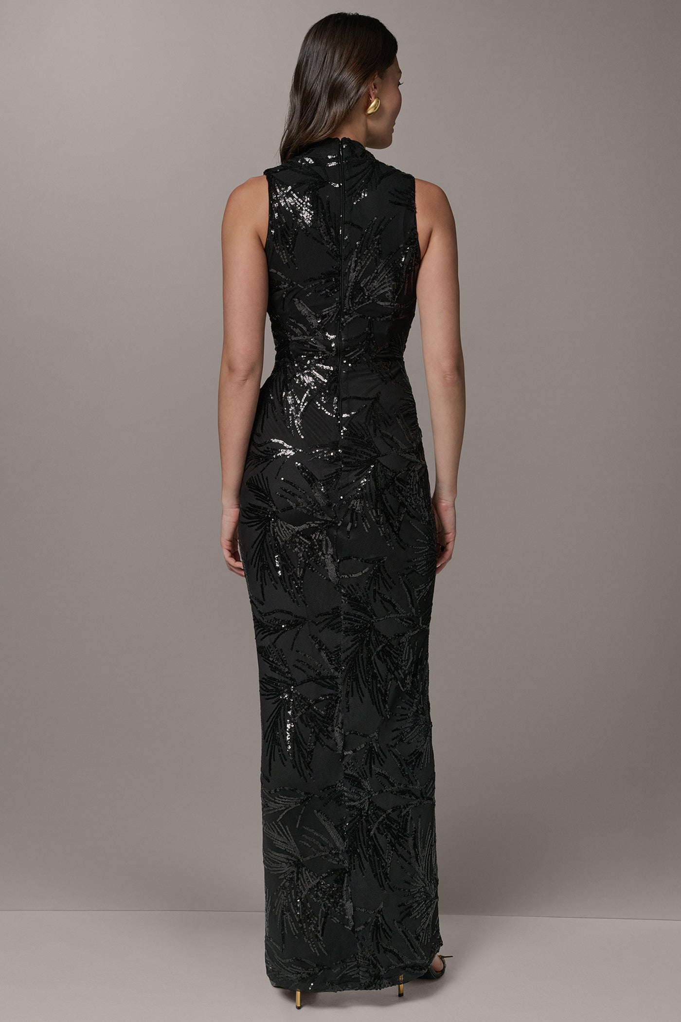 Black SLEEVELESS WRAP-EFFECT SEQUIN GOWN Donna Karan
