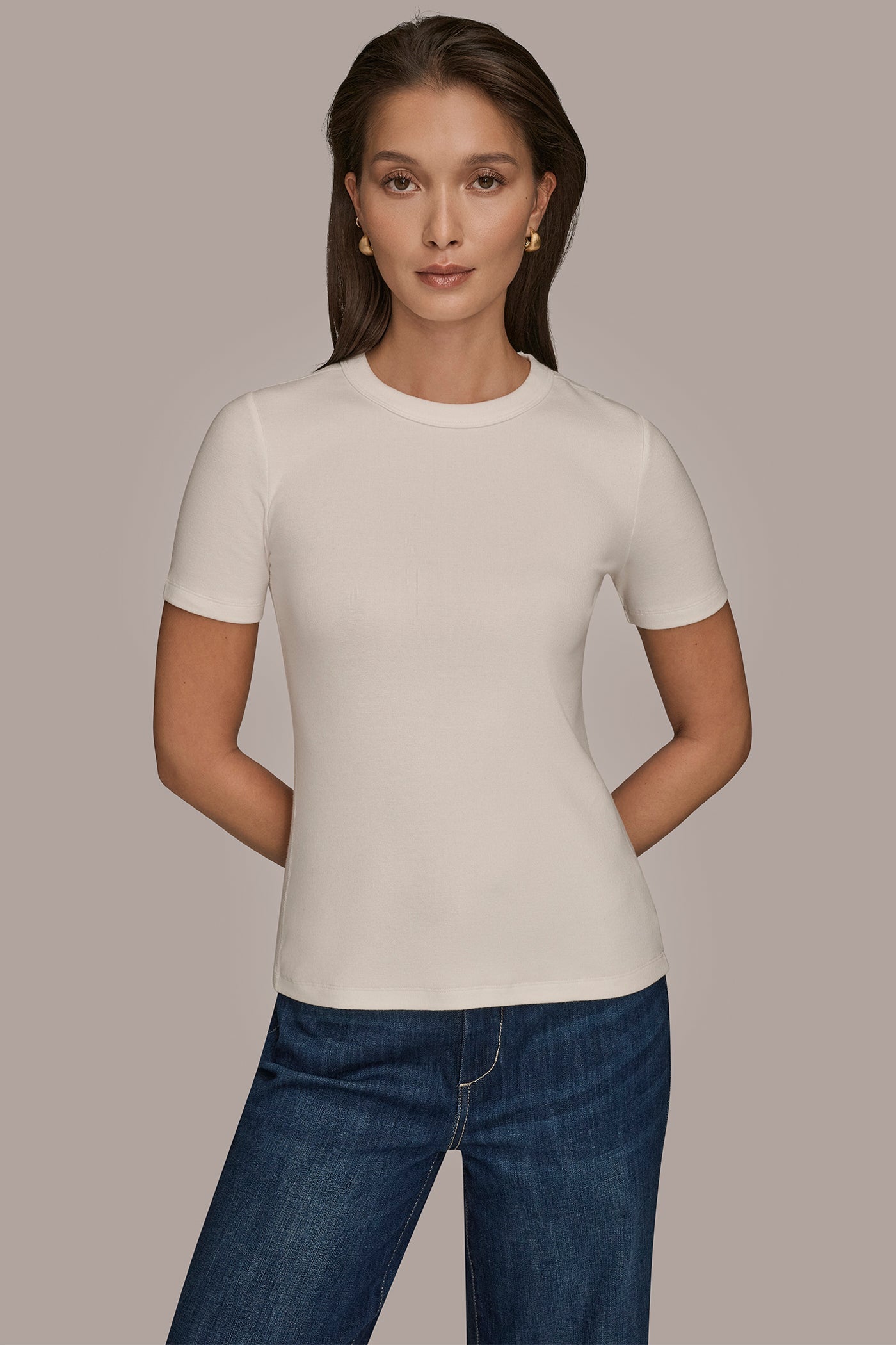 CREAM SHORT SLEEVE CREW NECK TEE Donna Karan