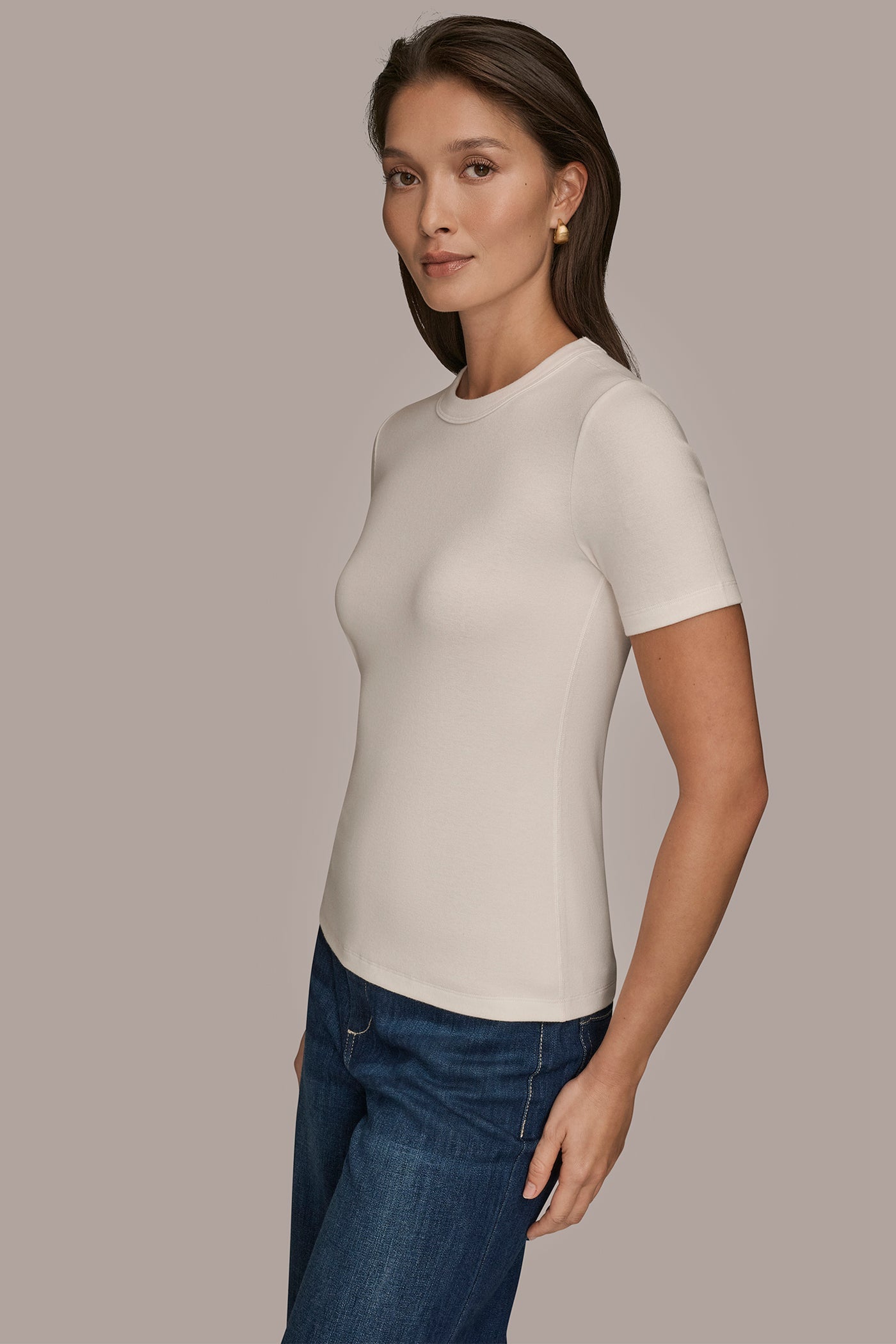 CREAM SHORT SLEEVE CREW NECK TEE Donna Karan