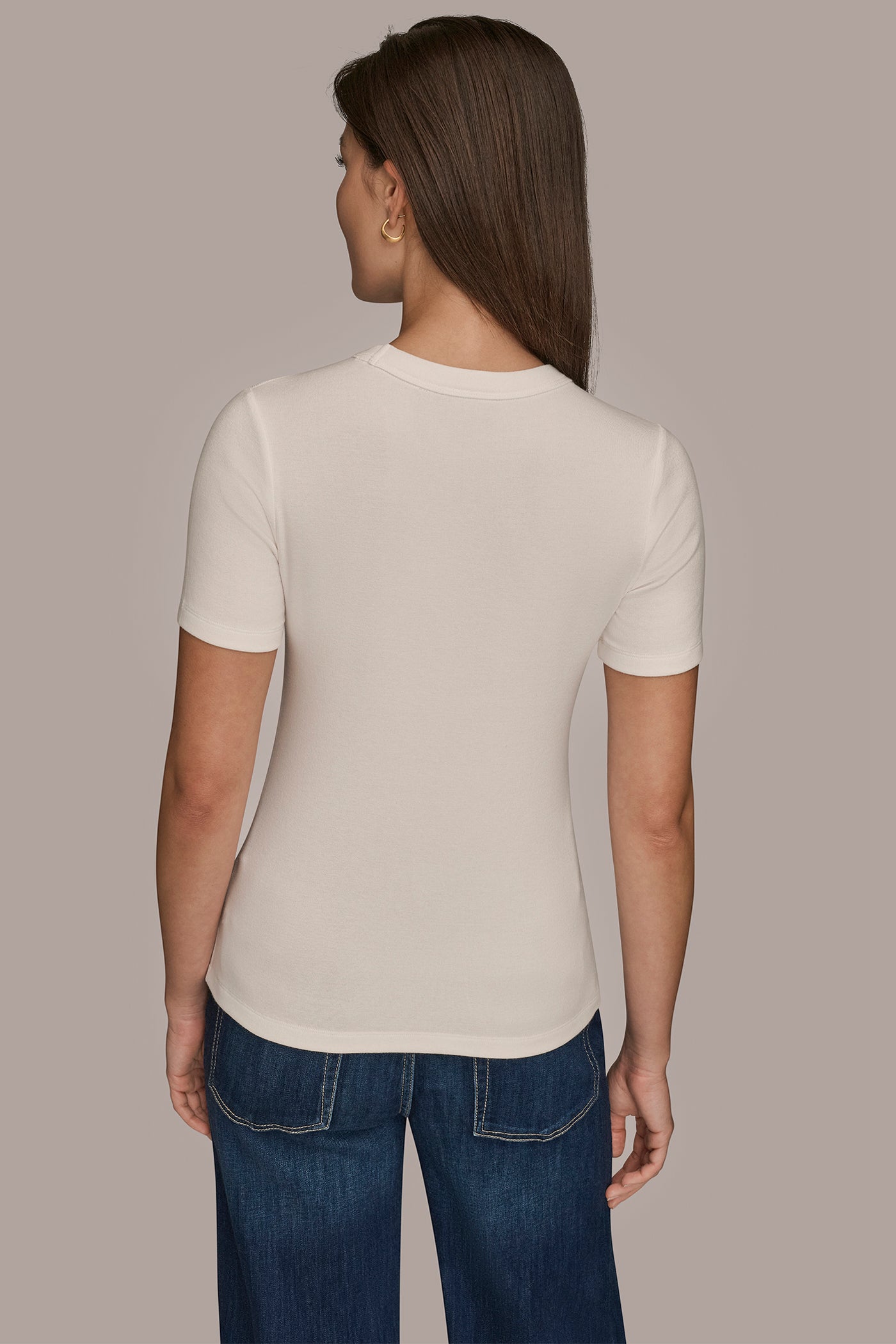 CREAM SHORT SLEEVE CREW NECK TEE Donna Karan