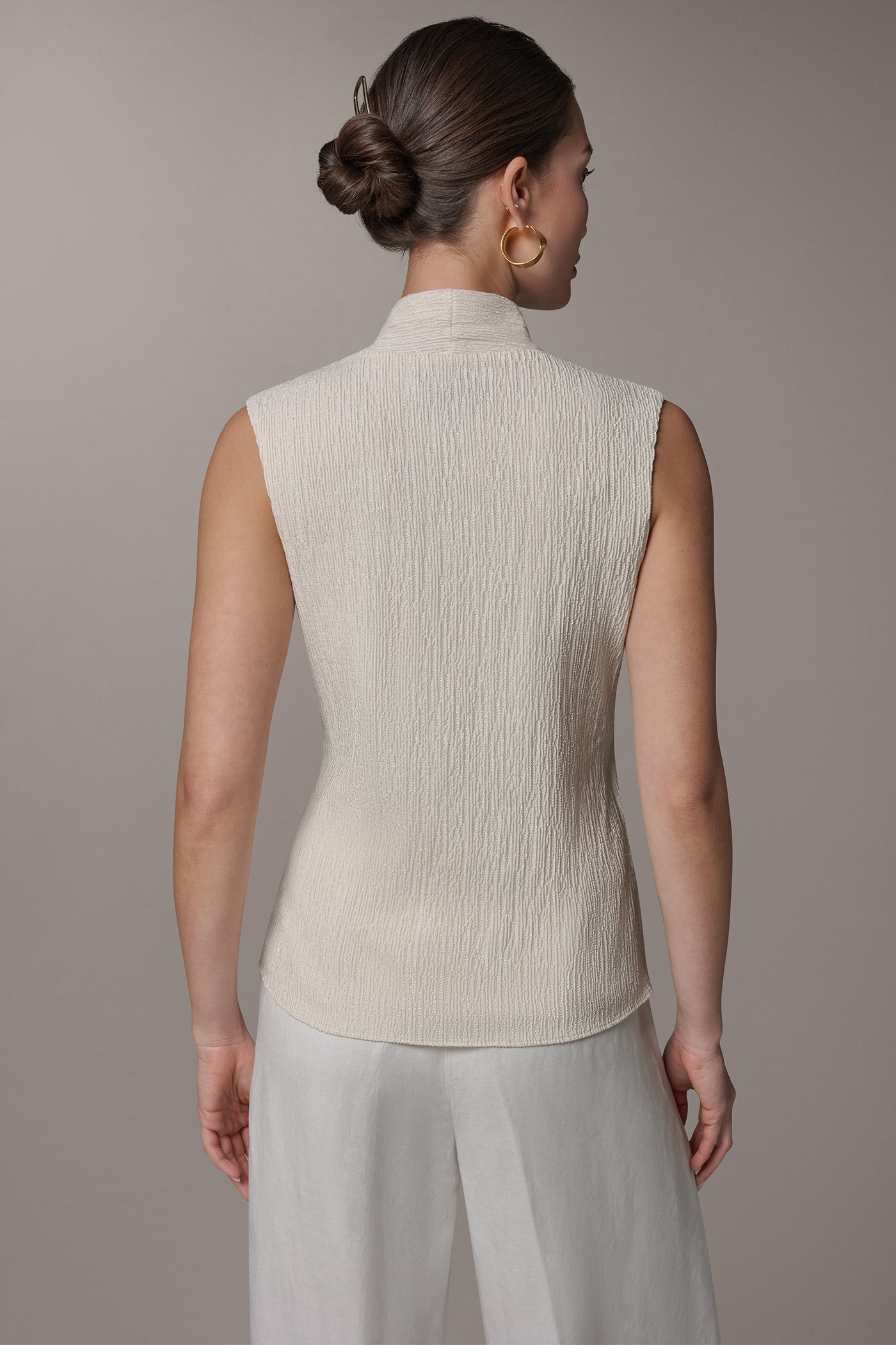 Cream WRAP-EFFECT CRINKLE TOP Donna Karan