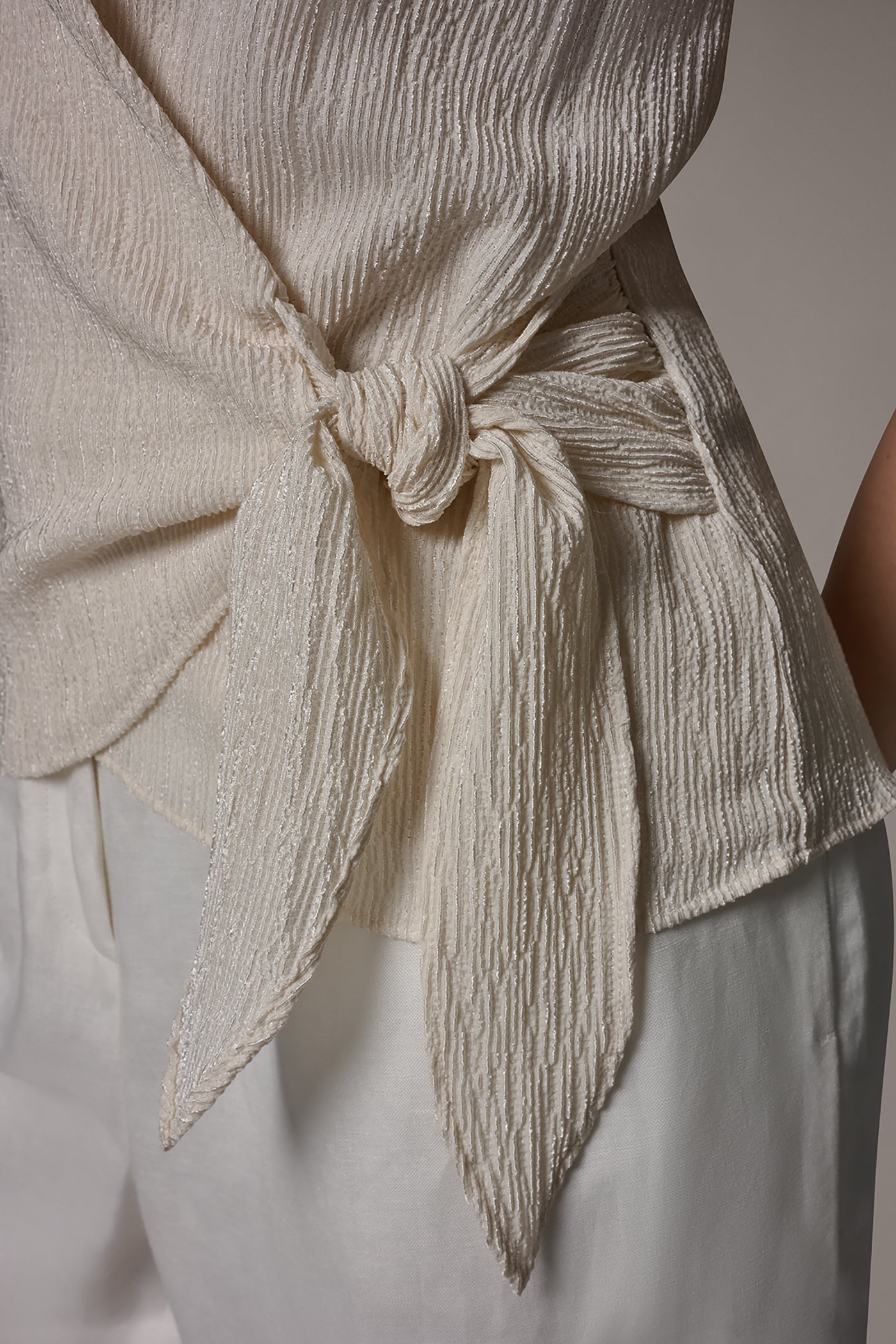 Cream WRAP-EFFECT CRINKLE TOP Donna Karan