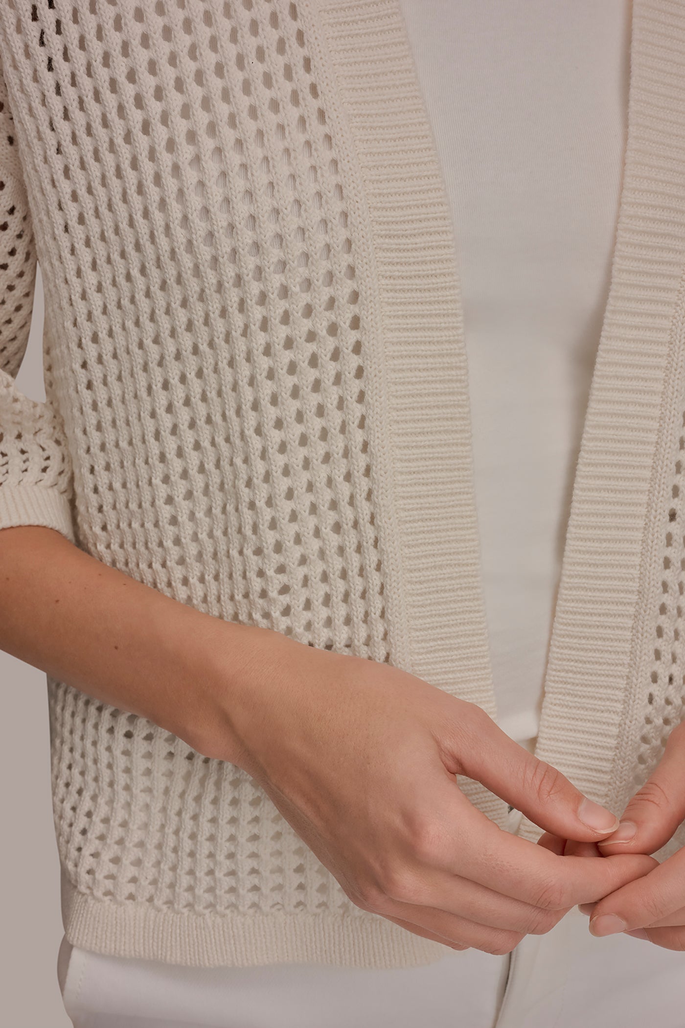 Cream OPEN STITCH CARDIGAN Donna Karan