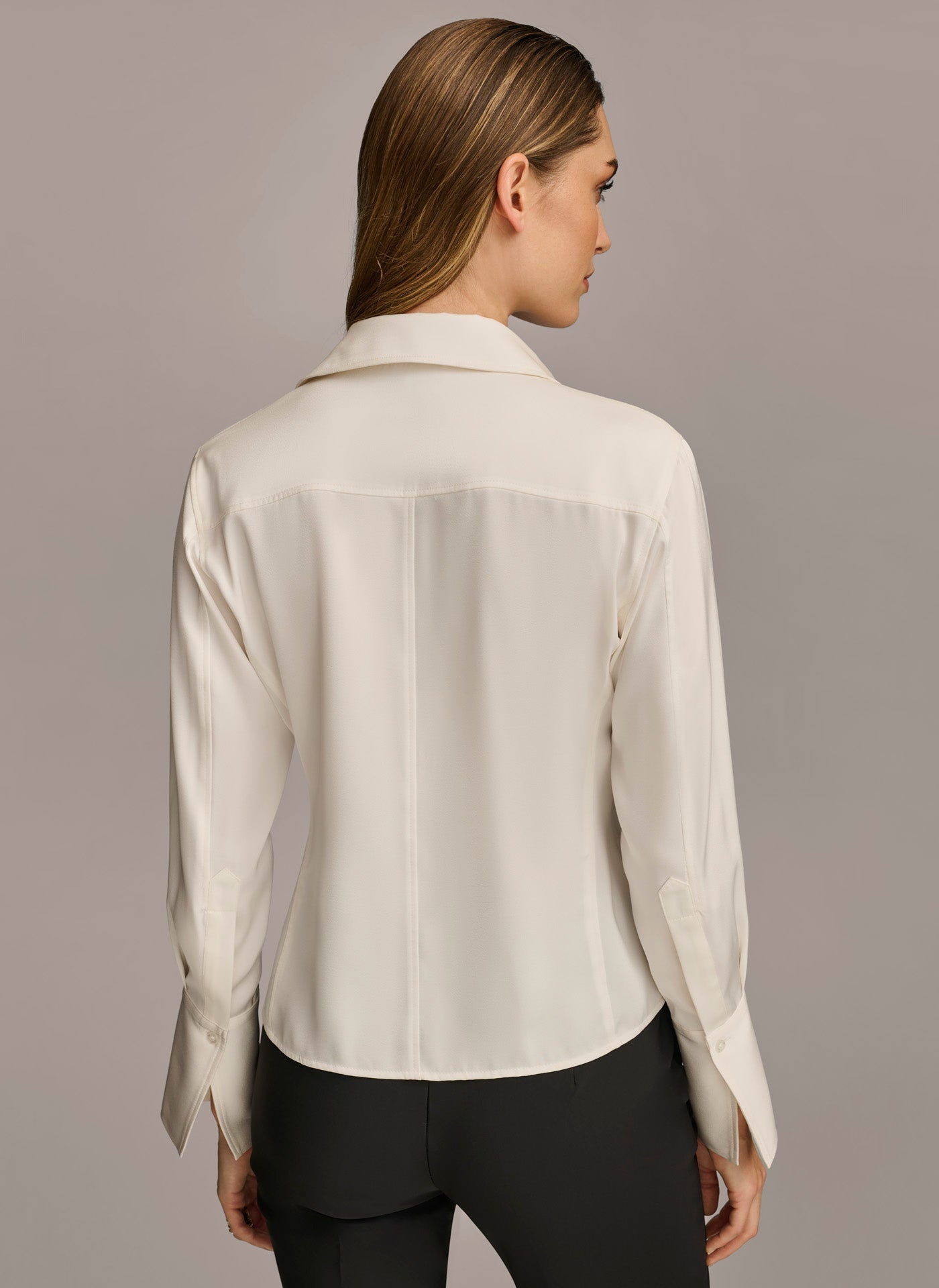 Cream COLLARED BUTTON DOWN BLOUSE Donna Karan