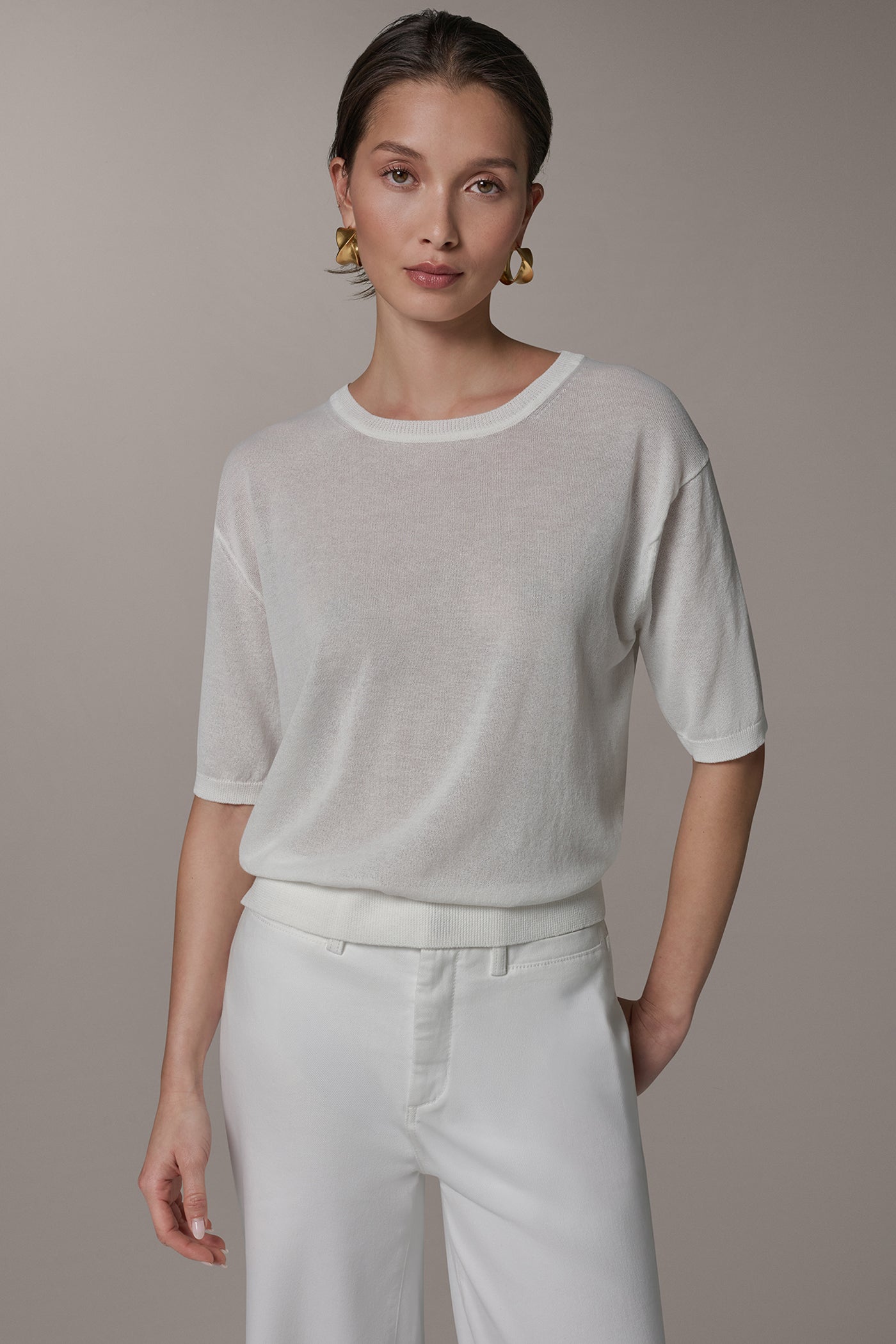 Cream ELBOW SLEEVE SWEATER Donna Karan