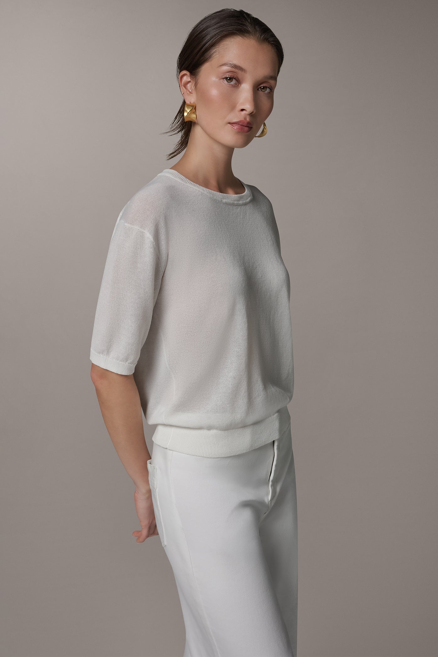 Cream ELBOW SLEEVE SWEATER Donna Karan