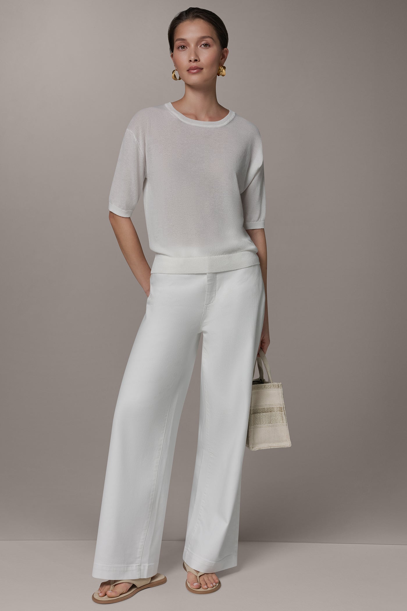Cream ELBOW SLEEVE SWEATER Donna Karan