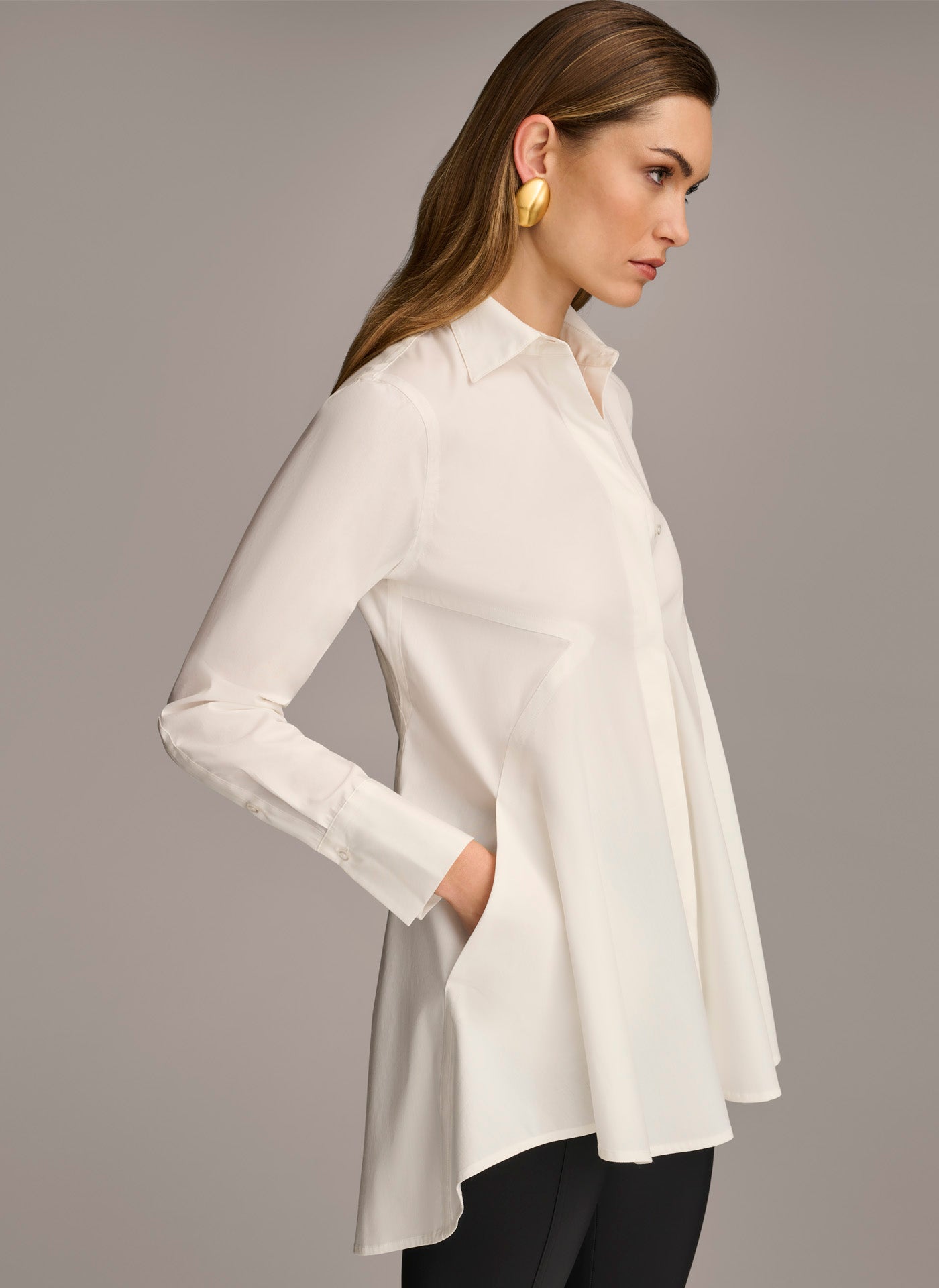 Cream LONG SLEEVE A-LINE TUNIC Donna Karan