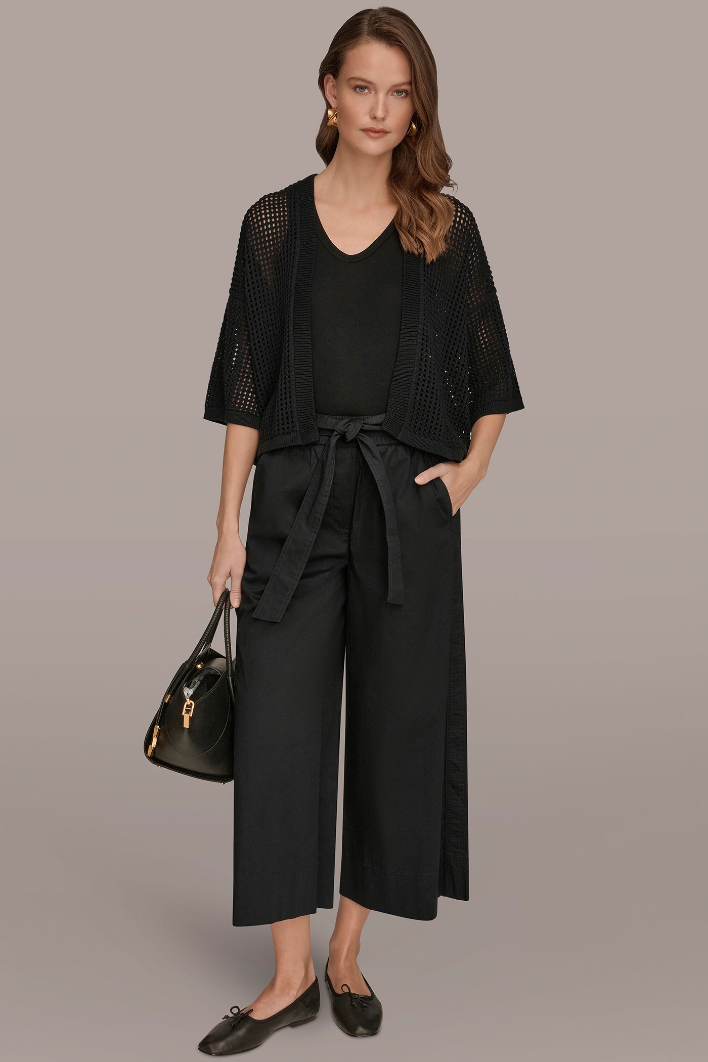 Black OPEN STITCH CARDIGAN Donna Karan