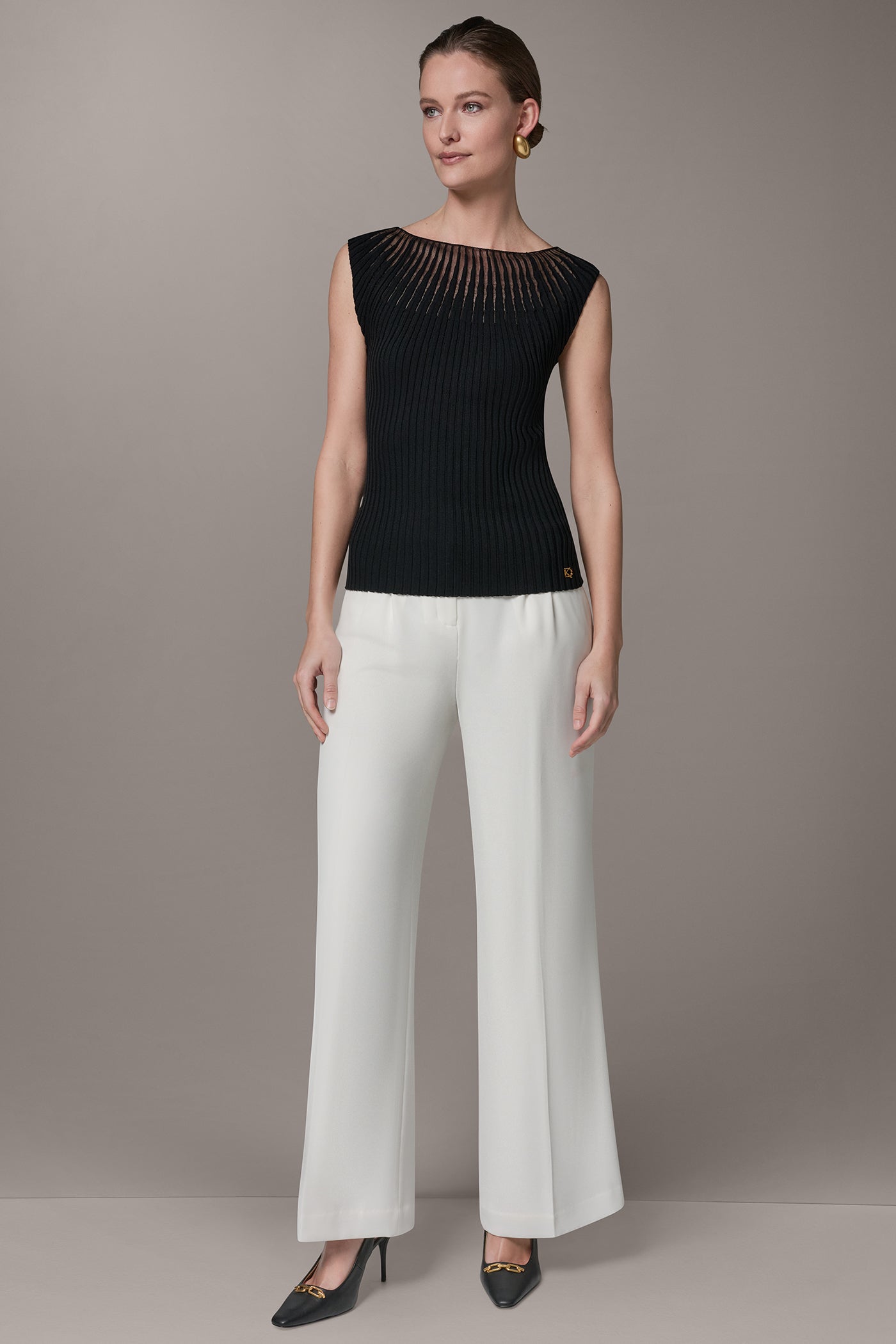 Black RIBBED SLEEVLESS SWEATER Donna Karan