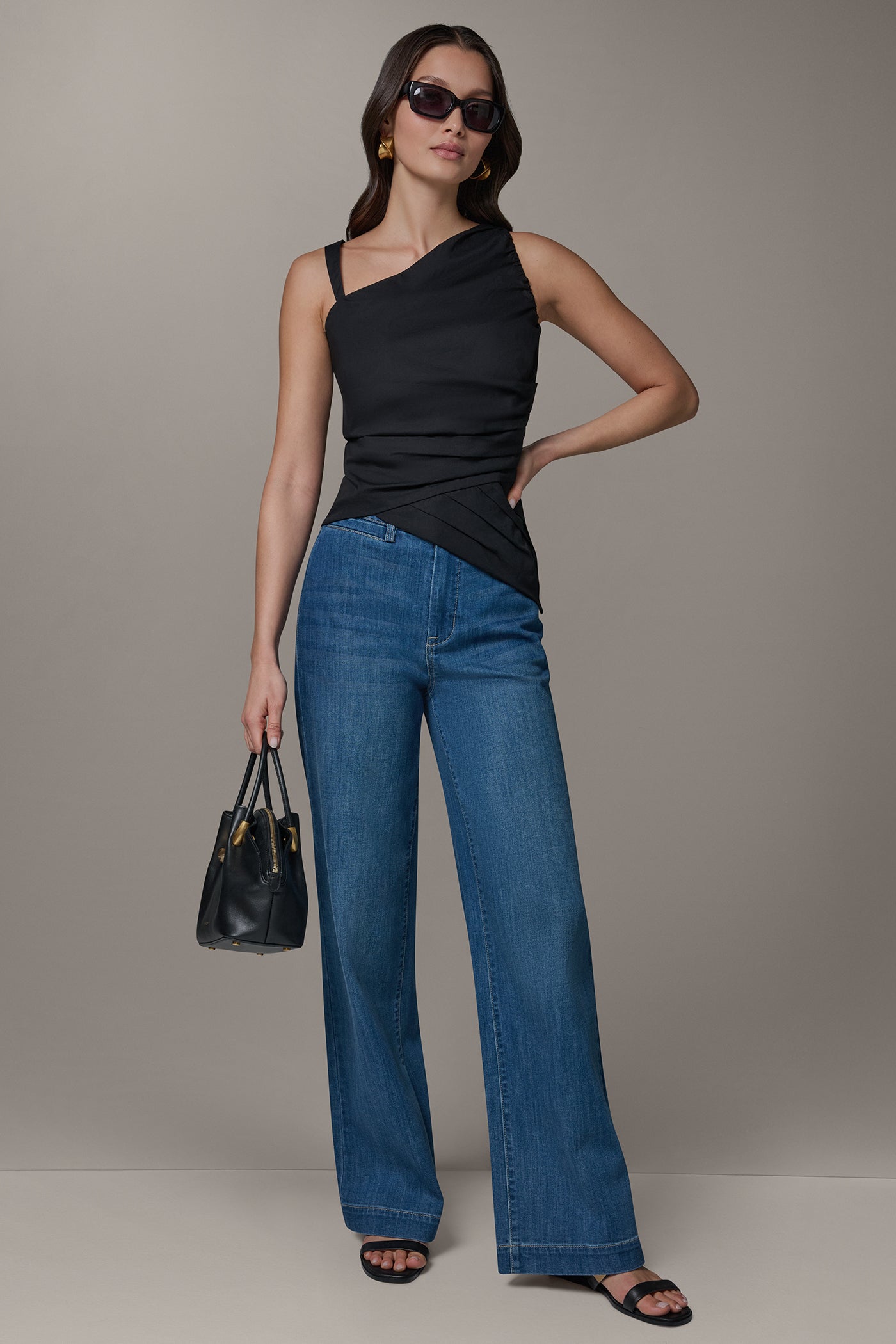Black SLEEVELESS ASYMMETRIC BLOUSE Donna Karan