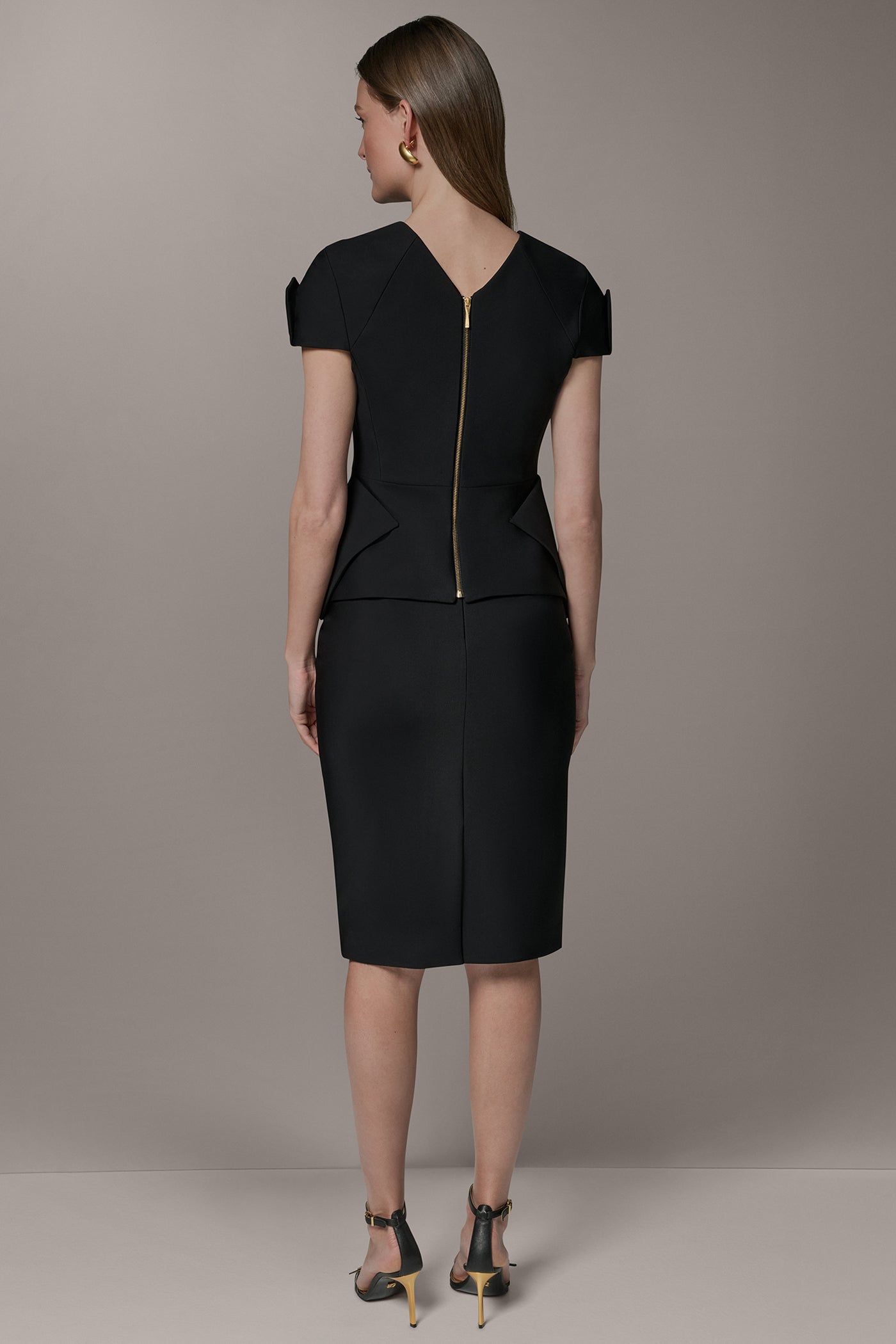 Black SHORT SLEEVE PEPLUM TOP Donna Karan