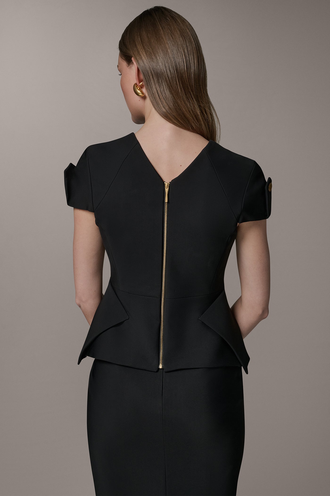 Black SHORT SLEEVE PEPLUM TOP Donna Karan