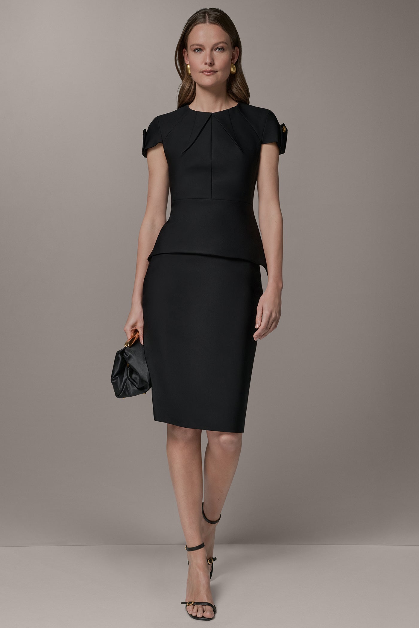 Black SHORT SLEEVE PEPLUM TOP Donna Karan