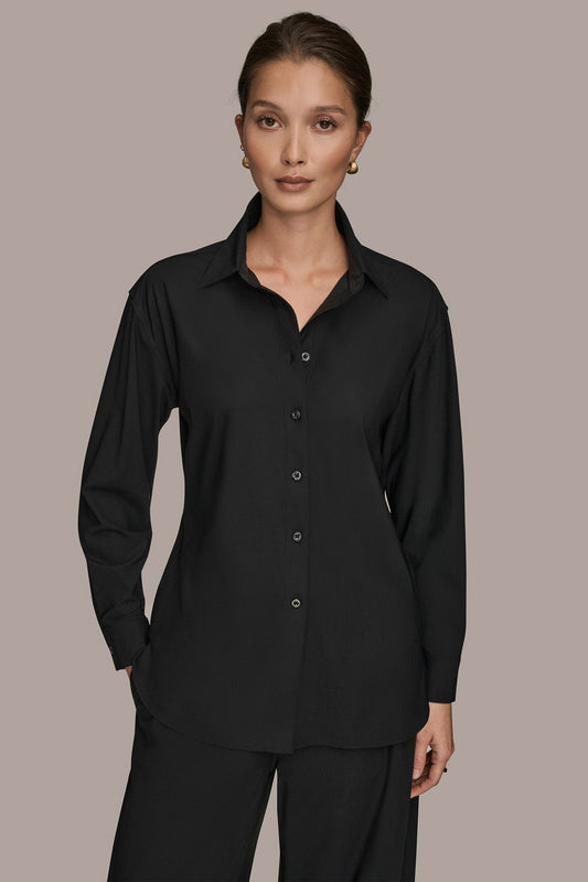 Black THE MODERN TRAVEL BUTTON-DOWN SHIRT Donna Karan