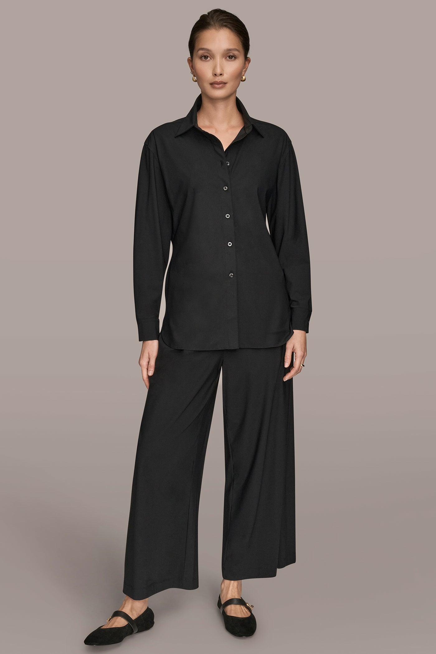 Black THE MODERN TRAVEL BUTTON-DOWN SHIRT Donna Karan