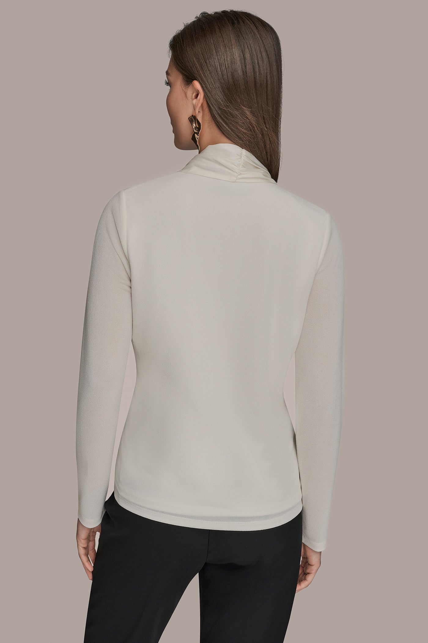 CREAM LONG SLEEVE SHAWL-NECK SATIN BLOUSE Donna Karan