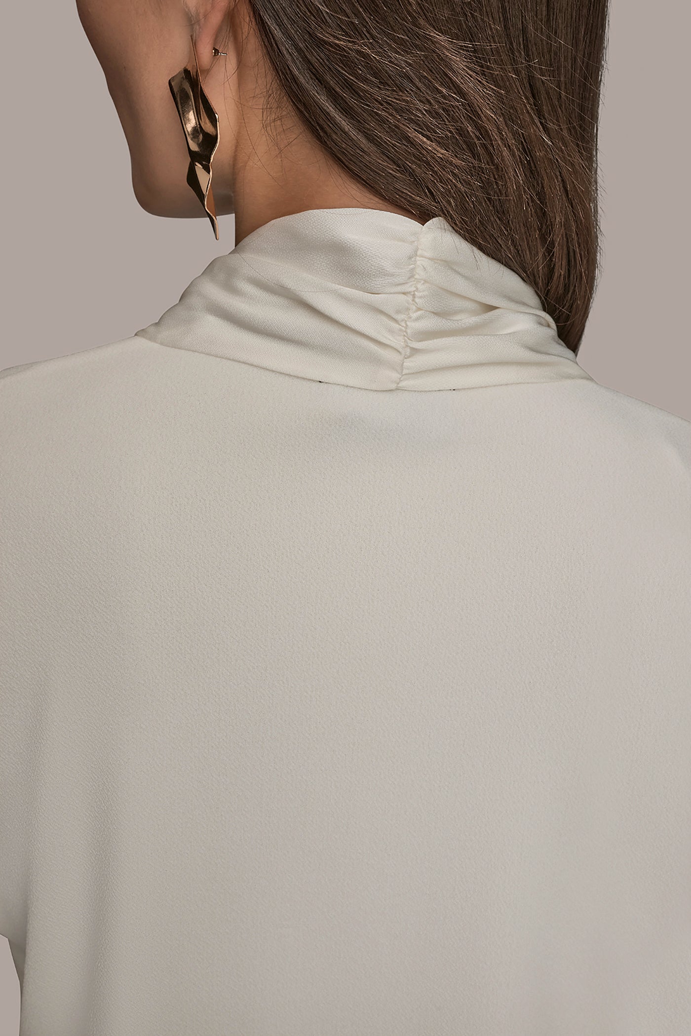 CREAM LONG SLEEVE SHAWL-NECK SATIN BLOUSE Donna Karan