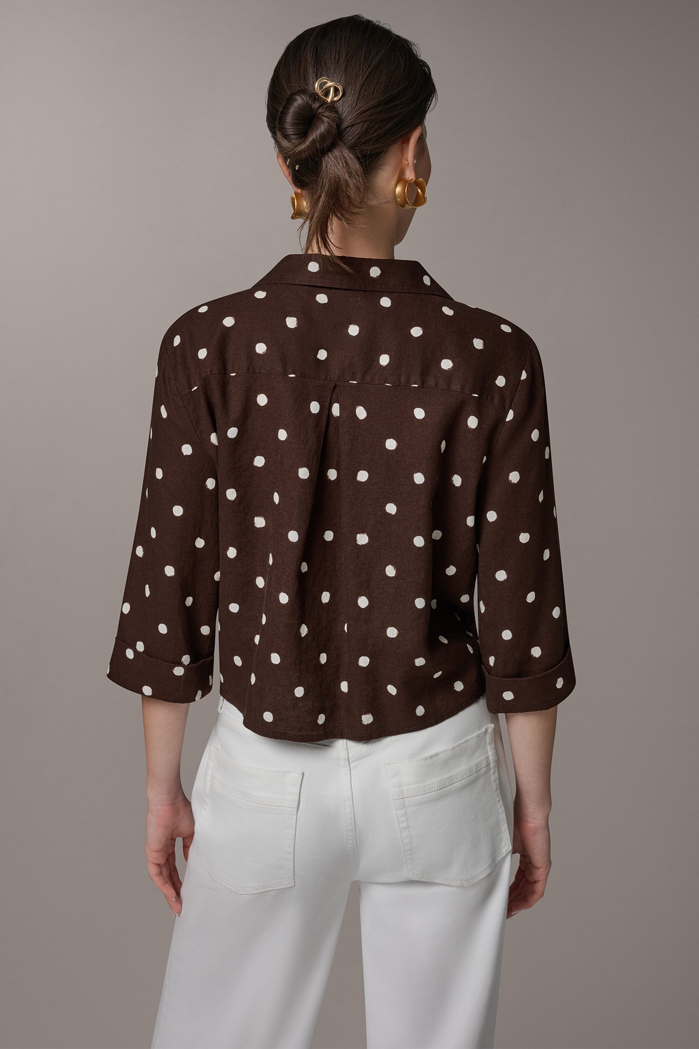 Canyon Distressed Dot ELBOW SLEEVE POLKA DOT TIE FRONT BLOUSE Donna Karan