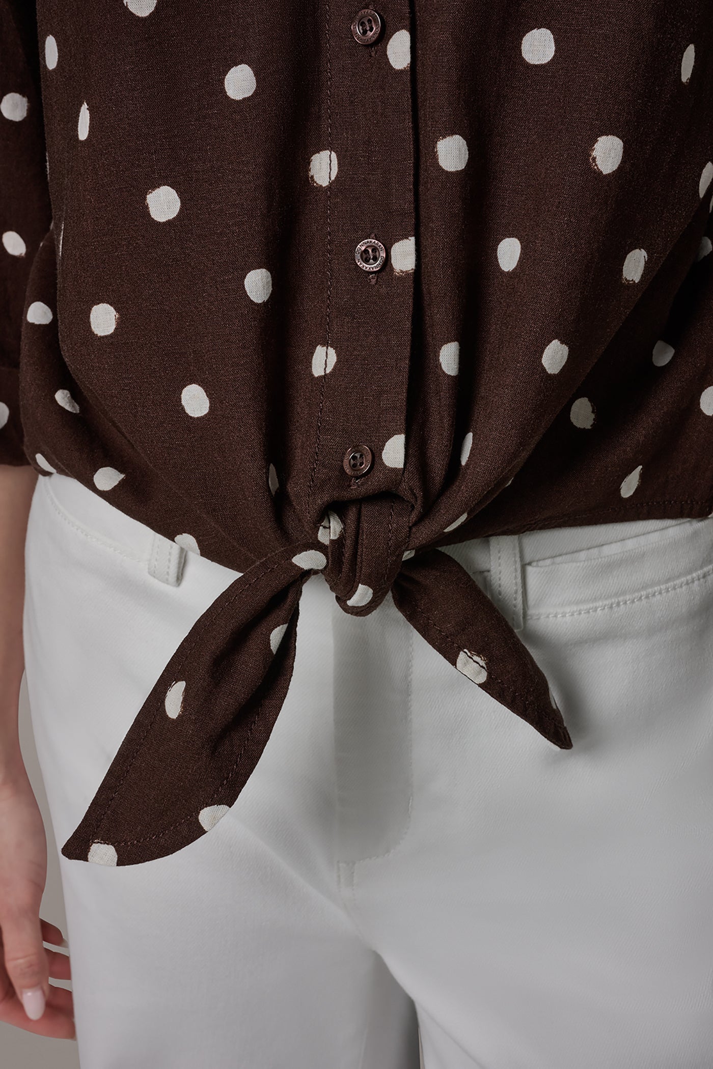 Canyon Distressed Dot ELBOW SLEEVE POLKA DOT TIE FRONT BLOUSE Donna Karan