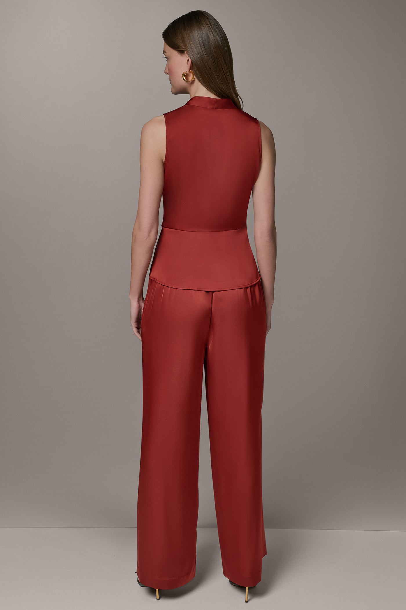 Sunbaked SLEEVELESS WRAP-EFFECT ASYMMETRIC PEPLUM BLOUSE Donna Karan