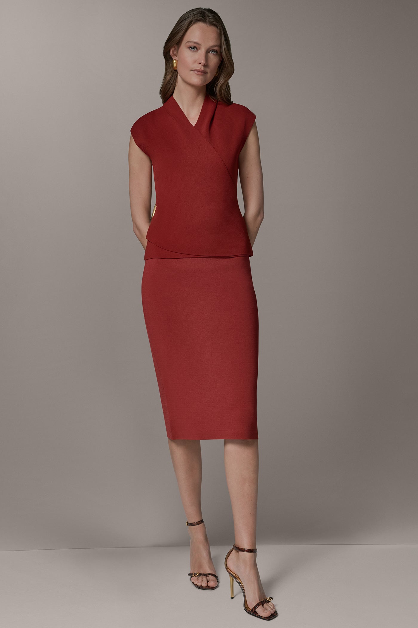 Sunbaked V-NECK WRAP-EFFECT TOP Donna Karan