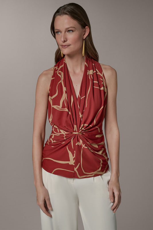 Sunbaked/Fawn RUCHED V-NECK TOP Donna Karan