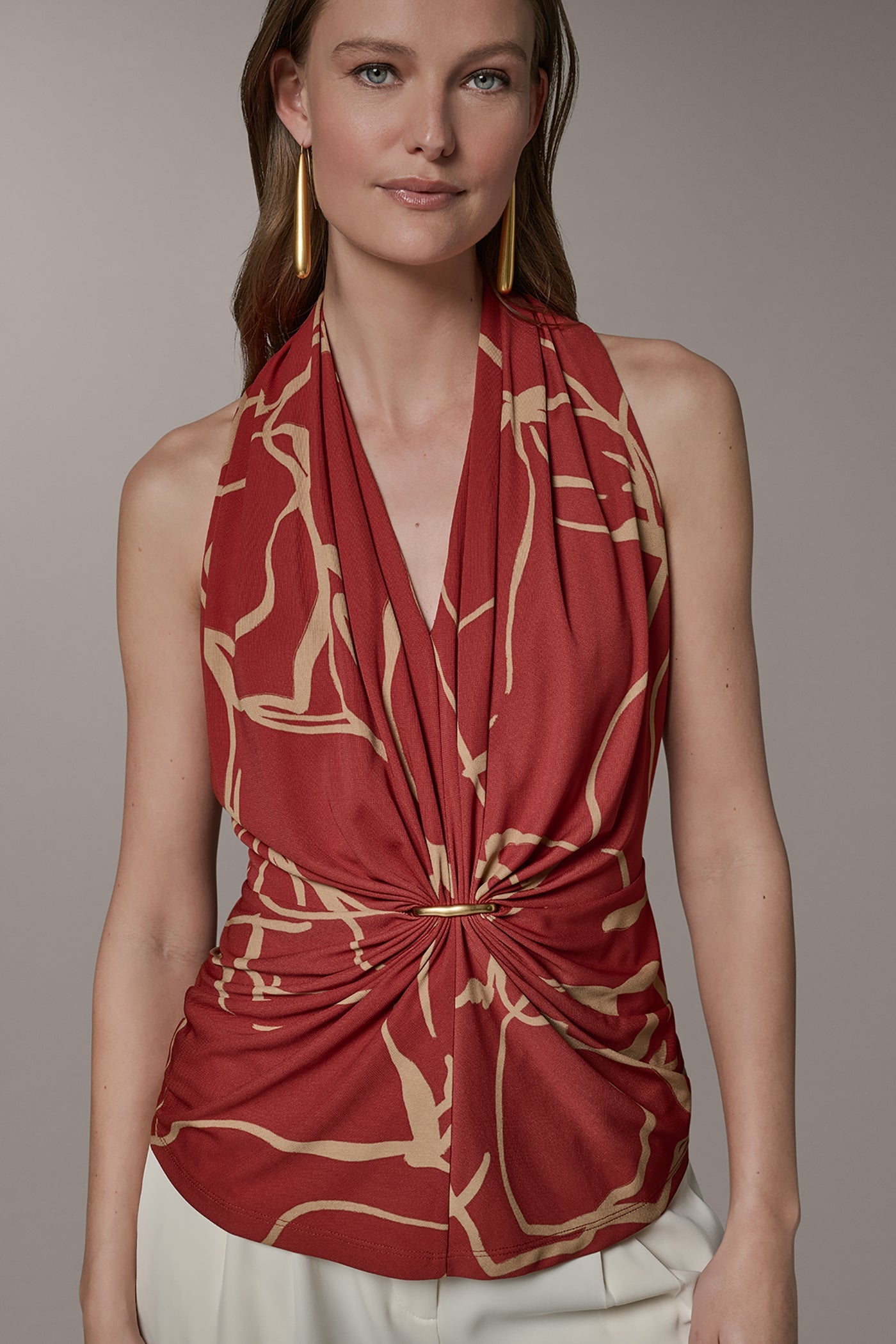 Sunbaked/Fawn RUCHED V-NECK TOP Donna Karan