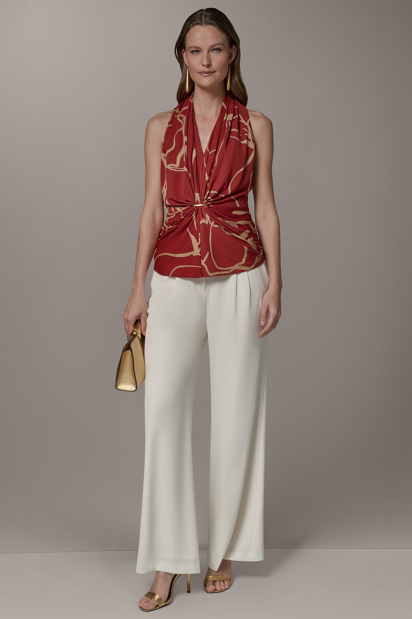 Sunbaked/Fawn RUCHED V-NECK TOP Donna Karan