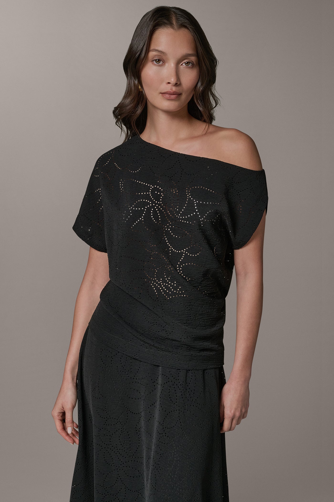 Black SLEEVELESS ASYMMETRIC LASER CUT TOP Donna Karan