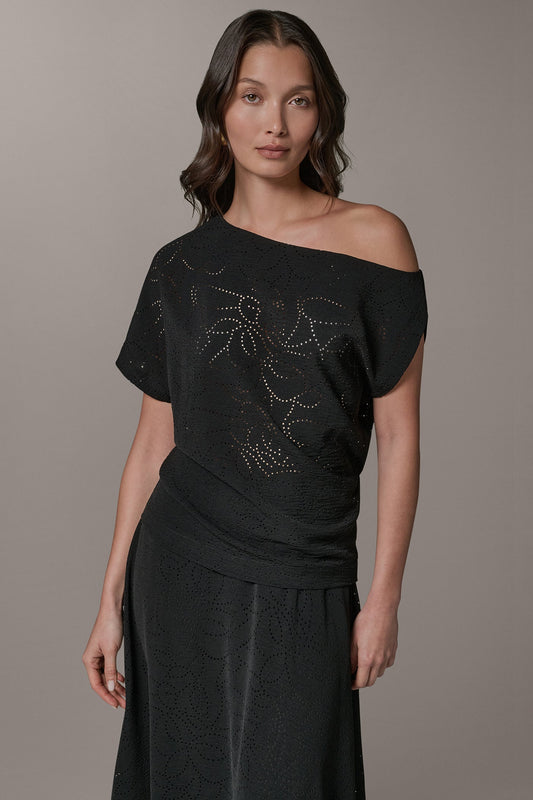 Black SLEEVELESS ASYMMETRIC LASER CUT TOP Donna Karan