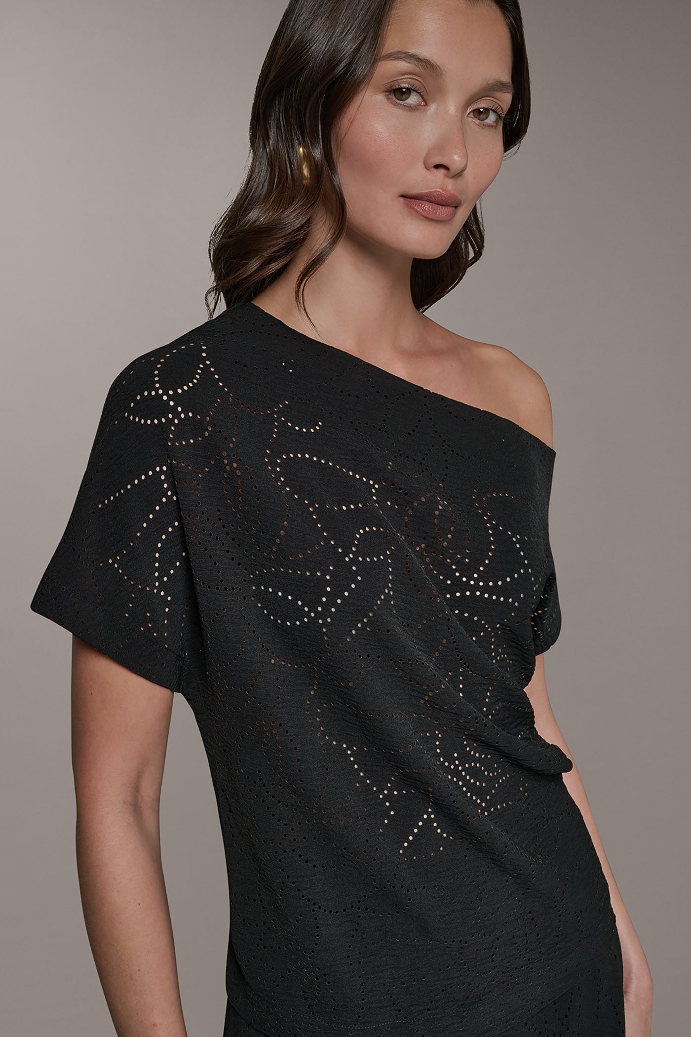 Black SLEEVELESS ASYMMETRIC LASER CUT TOP Donna Karan