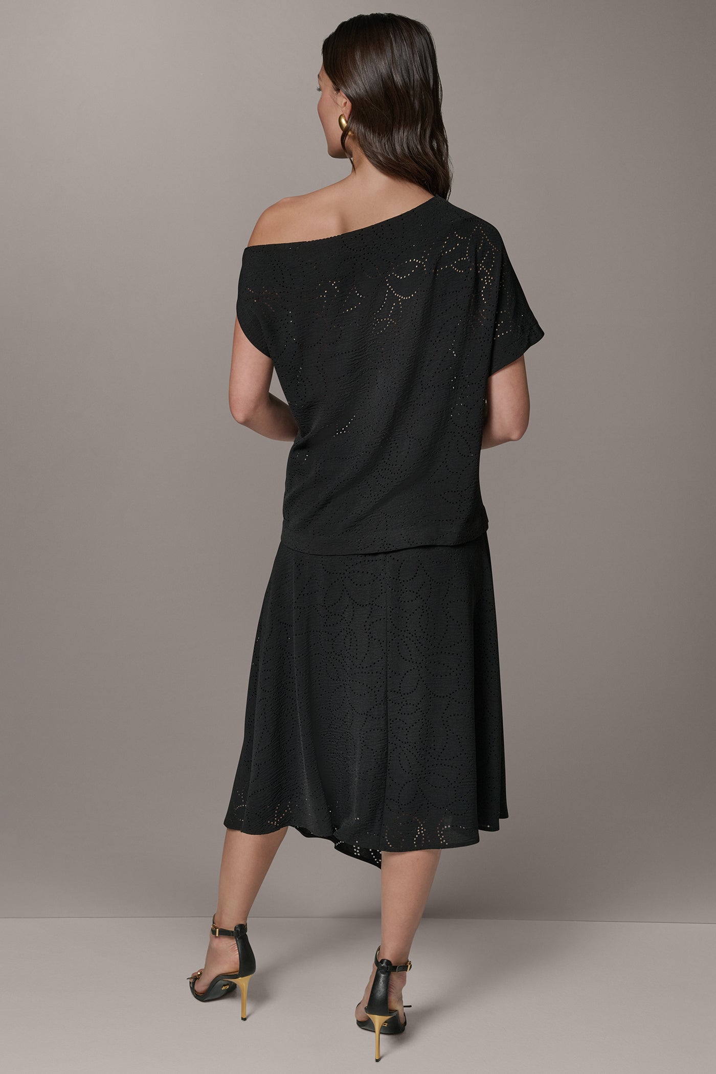 Black SLEEVELESS ASYMMETRIC LASER CUT TOP Donna Karan
